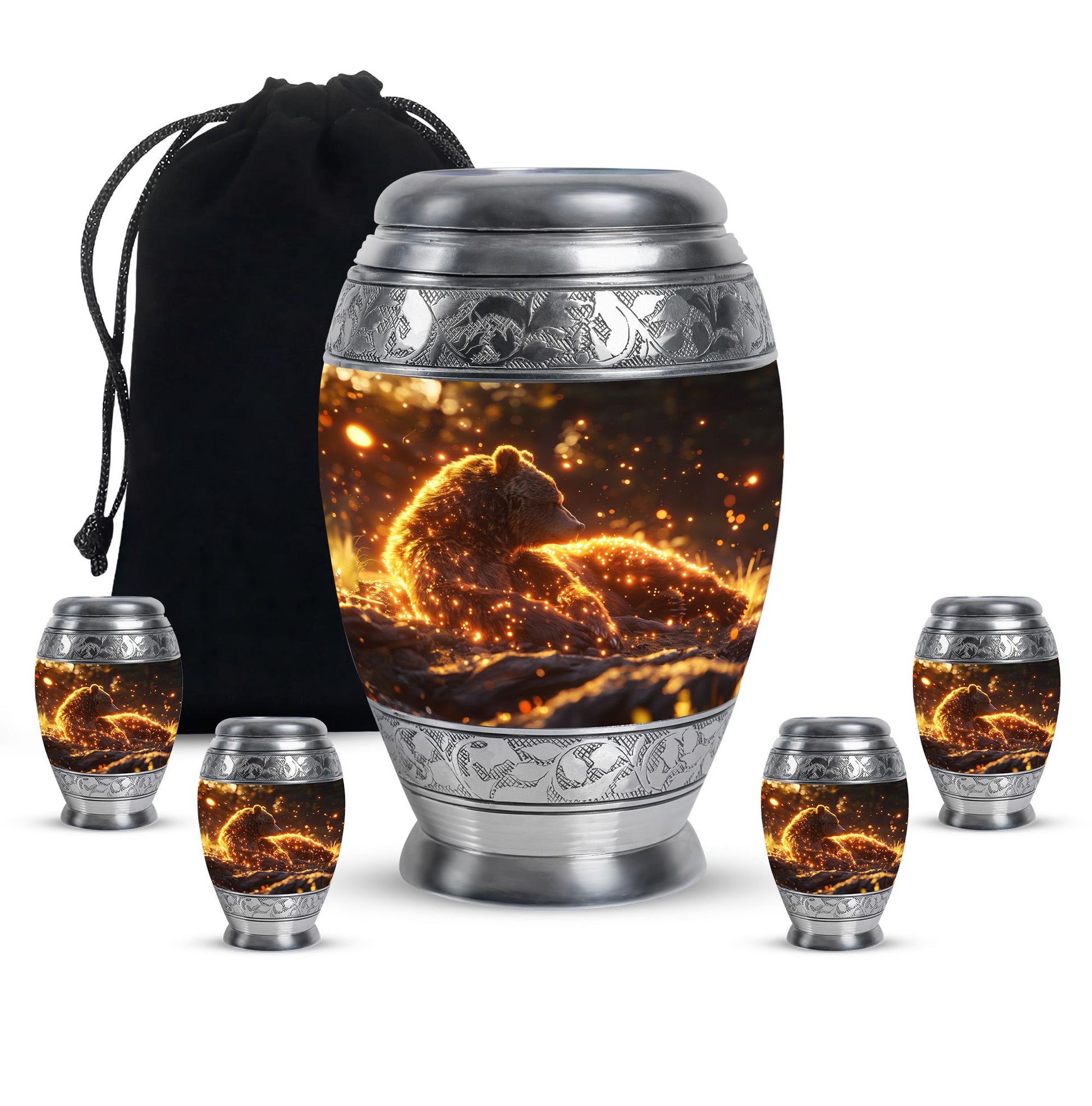 Bear Theme Large Urn With 4 Keepsake Urn