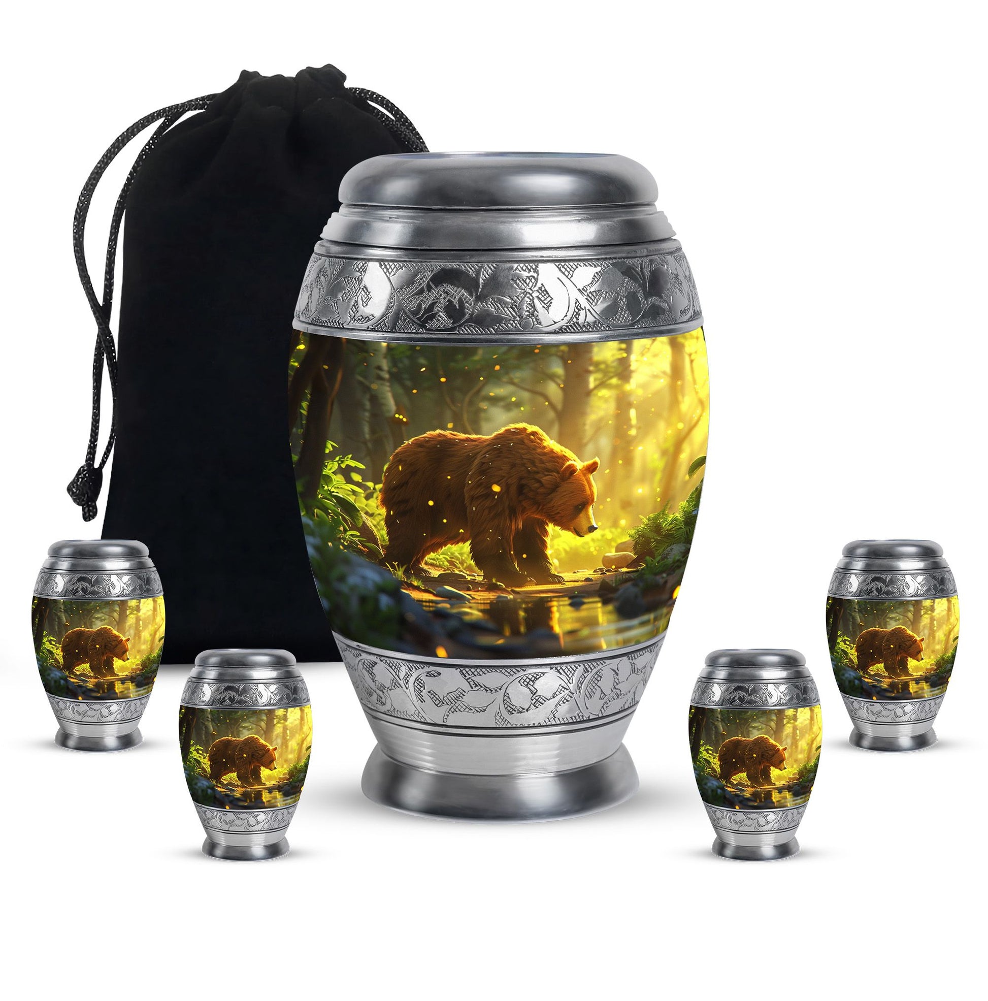 Bear Theme Large Urn With 4 Keepsake Urn