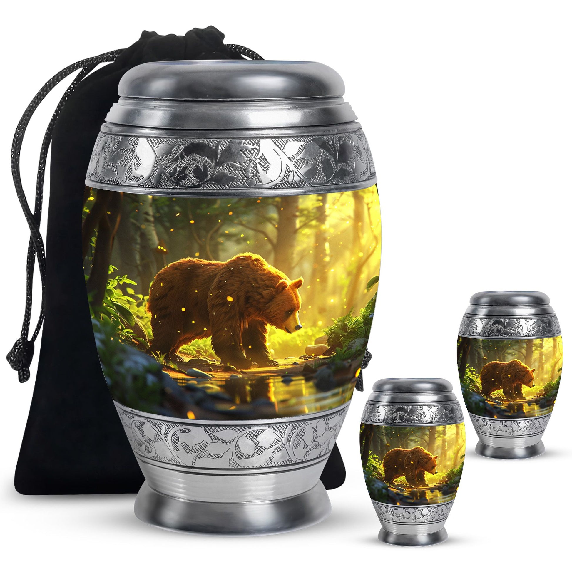 Bear Theme Large Urn With 2 Keepsake Urn