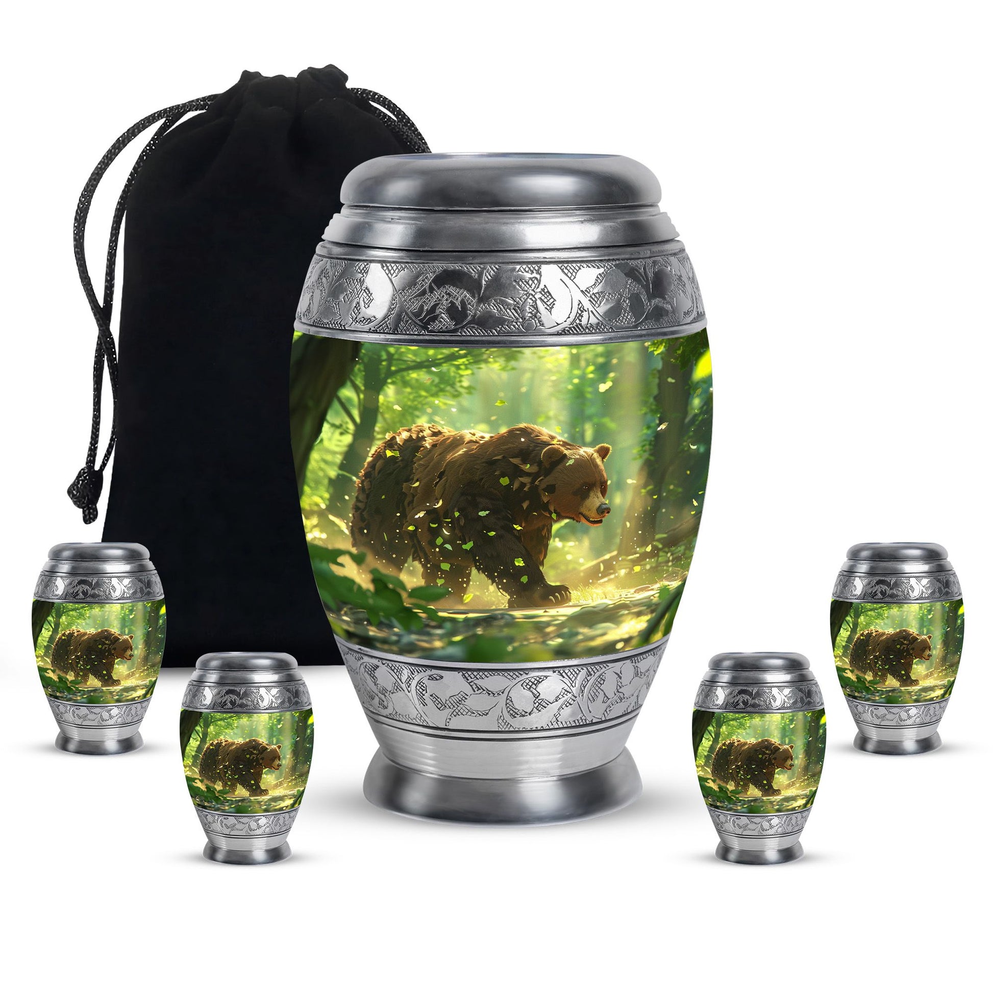 Bear Theme Large Urn With 4 Keepsake Urn