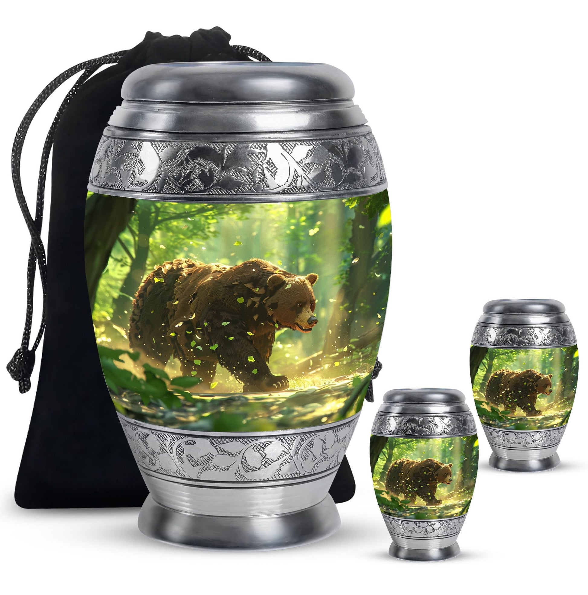 Bear Theme Large Urn With 2 Keepsake Urn