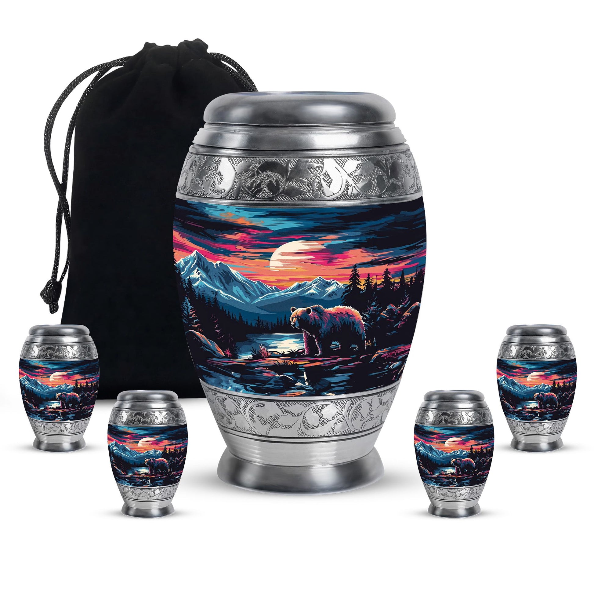 Bear Theme Large Urn With 4 Keepsake Urn