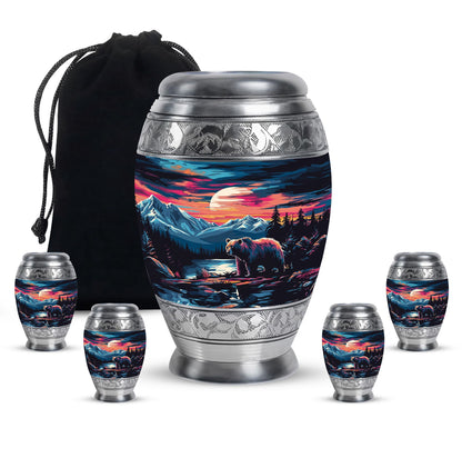 Bear Theme Large Urn With 4 Keepsake Urn