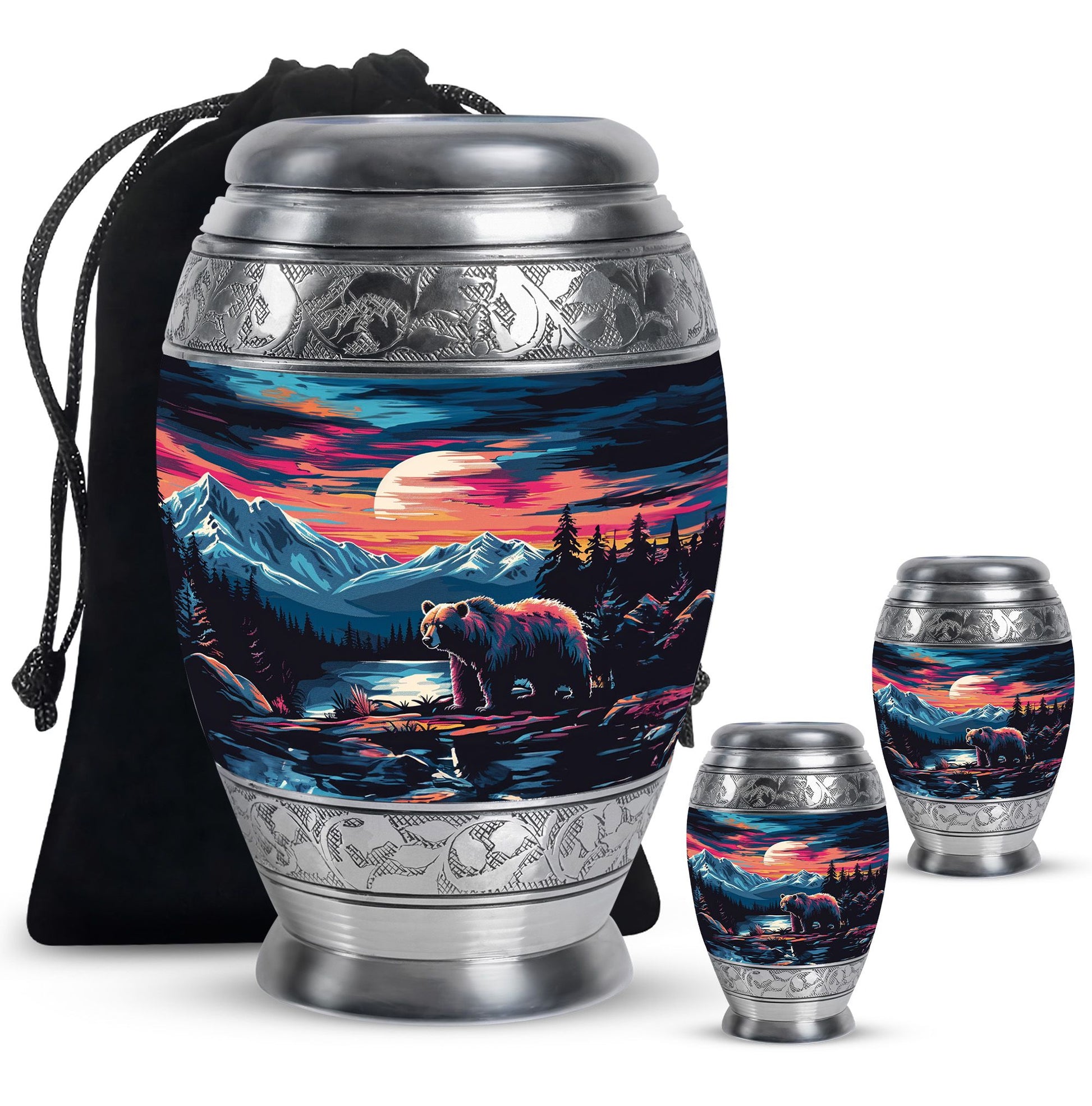 Bear Theme Large Urn With 2 Keepsake Urn