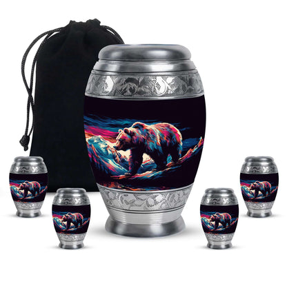 Bear Theme Large Urn With 4 Keepsake Urn