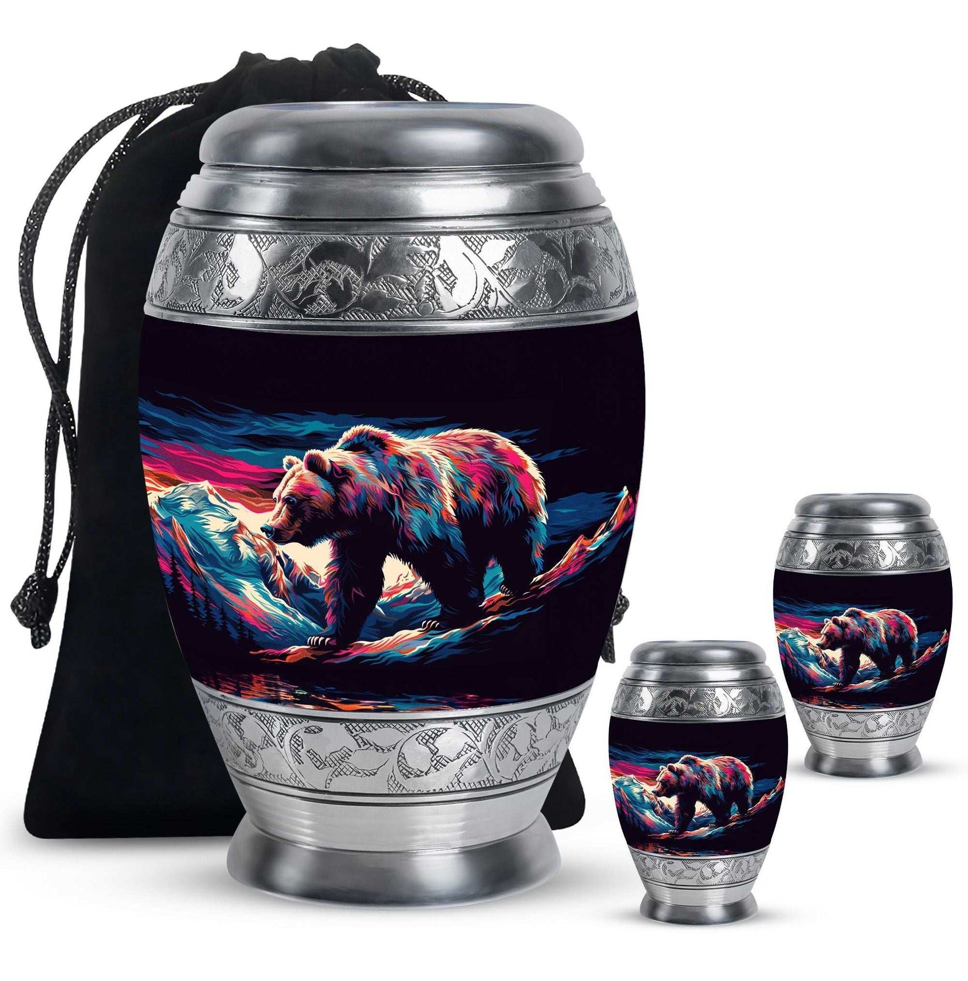 Bear Theme Large Urn With 2 Keepsake Urn