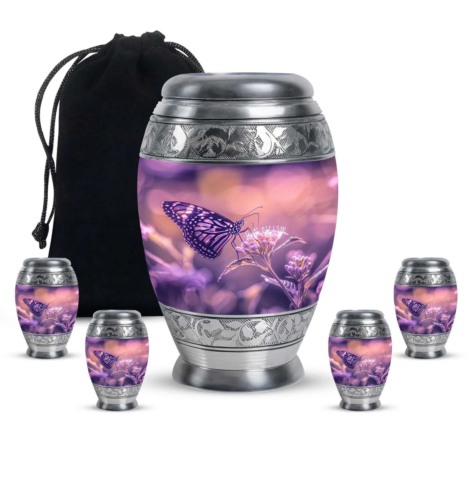 Butterfly Theme Large Urn With 4 Keepsake Urn