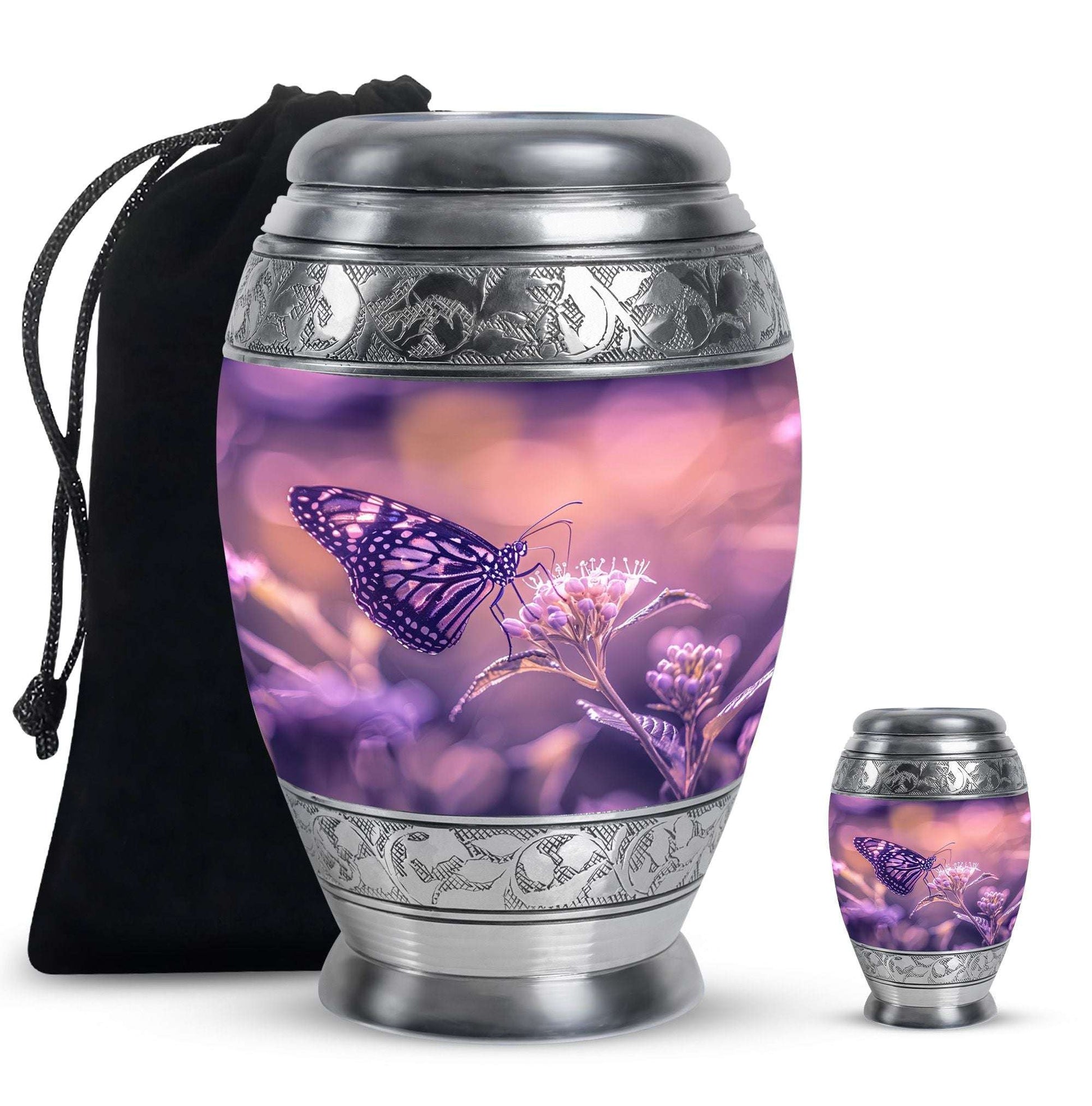 Butterfly Theme Large Urn With 1 Keepsake Urn