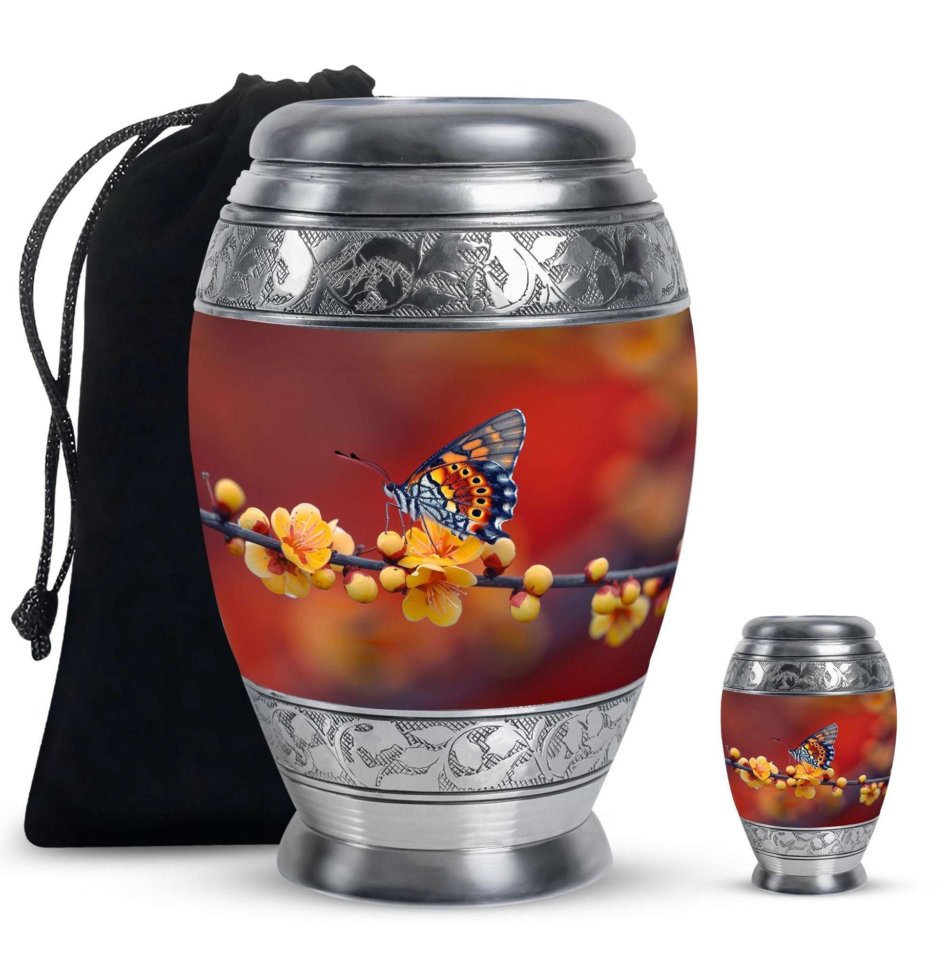 Butterfly Theme Large Urn With 1 Keepsake Urn