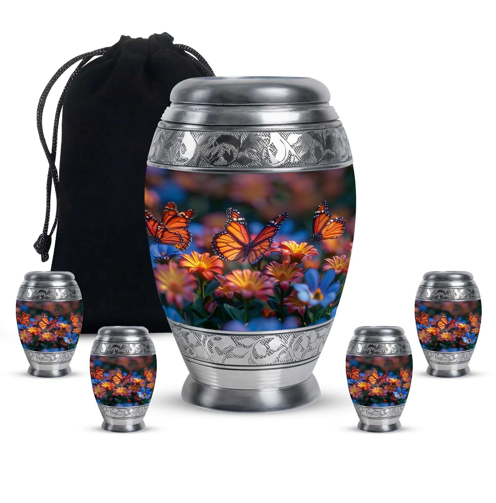 Butterfly Theme Large Urn With 4 Keepsake Urn