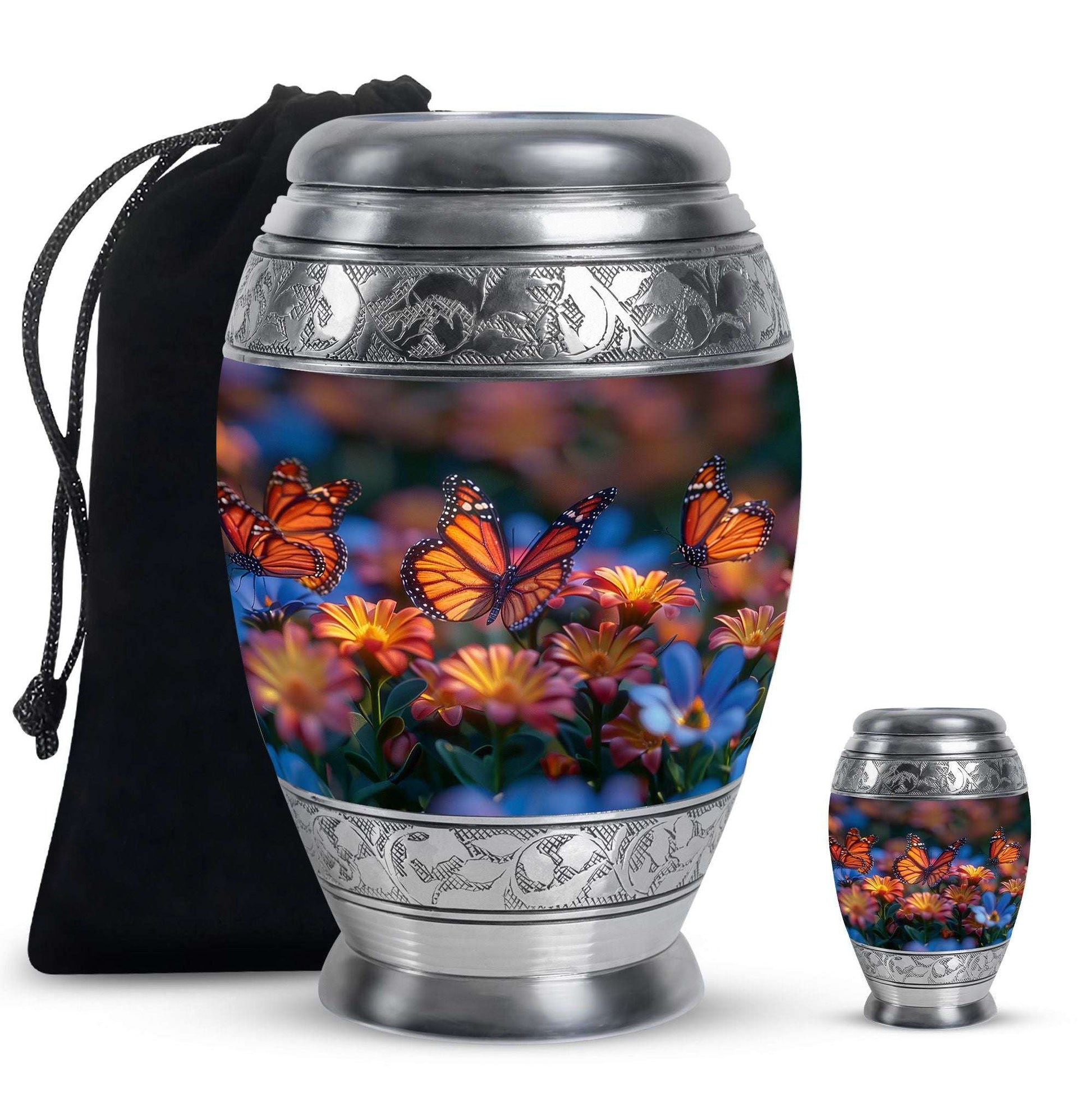Butterfly Theme Large Urn With 1 Keepsake Urn
