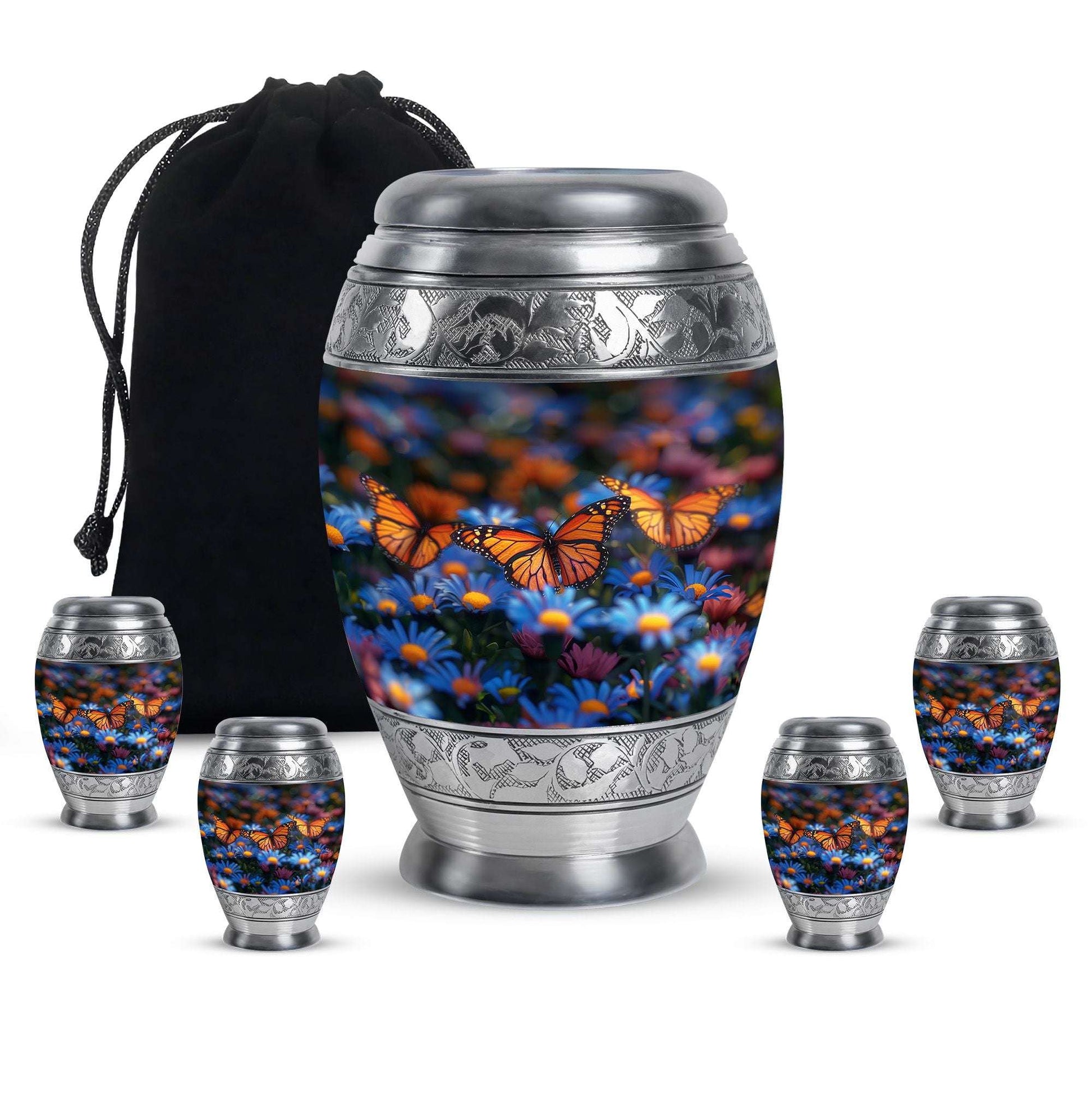 Butterfly Theme Large Urn With 4 Keepsake Urn