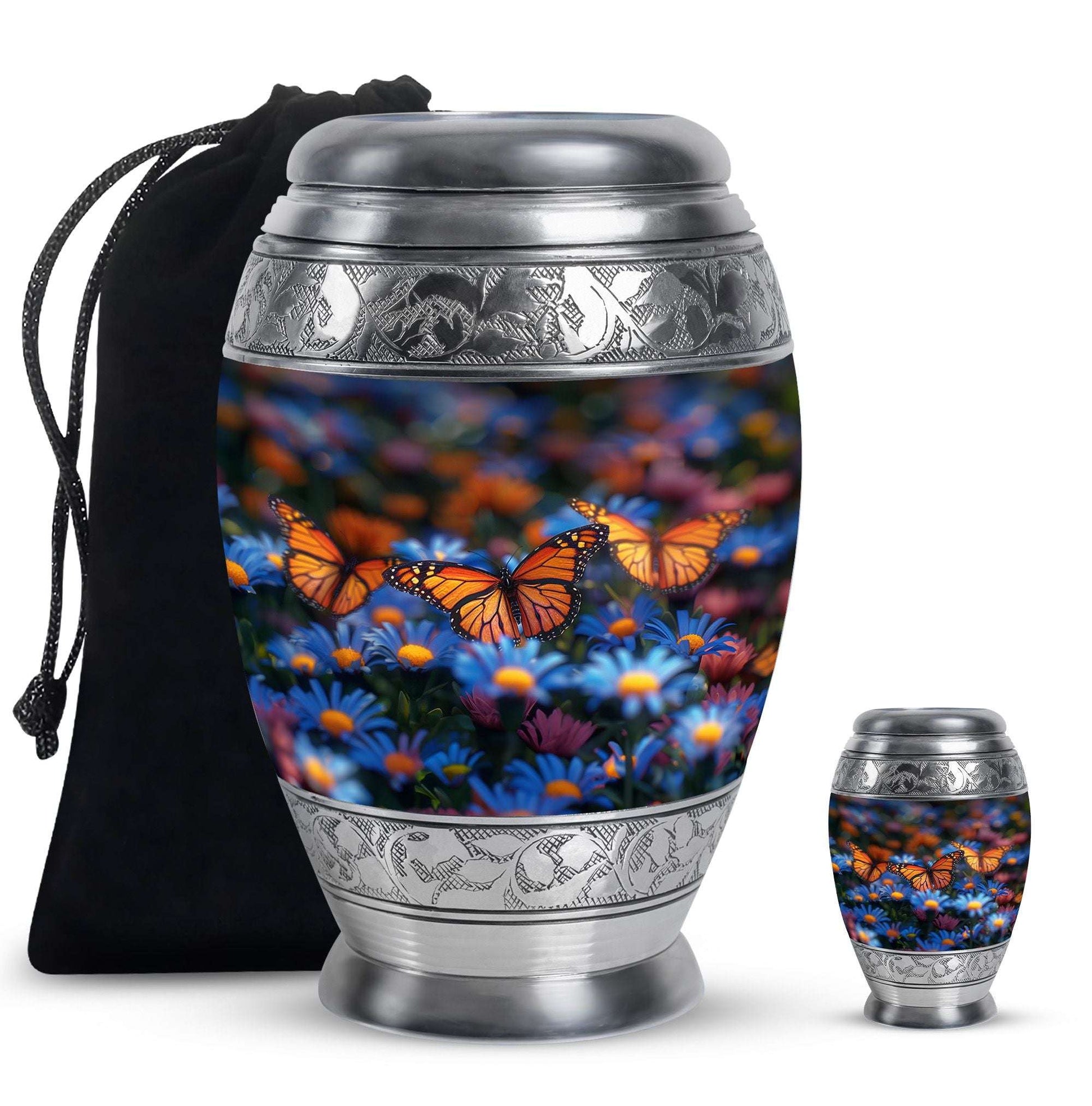 Butterfly Theme Large Urn With 1 Keepsake Urn