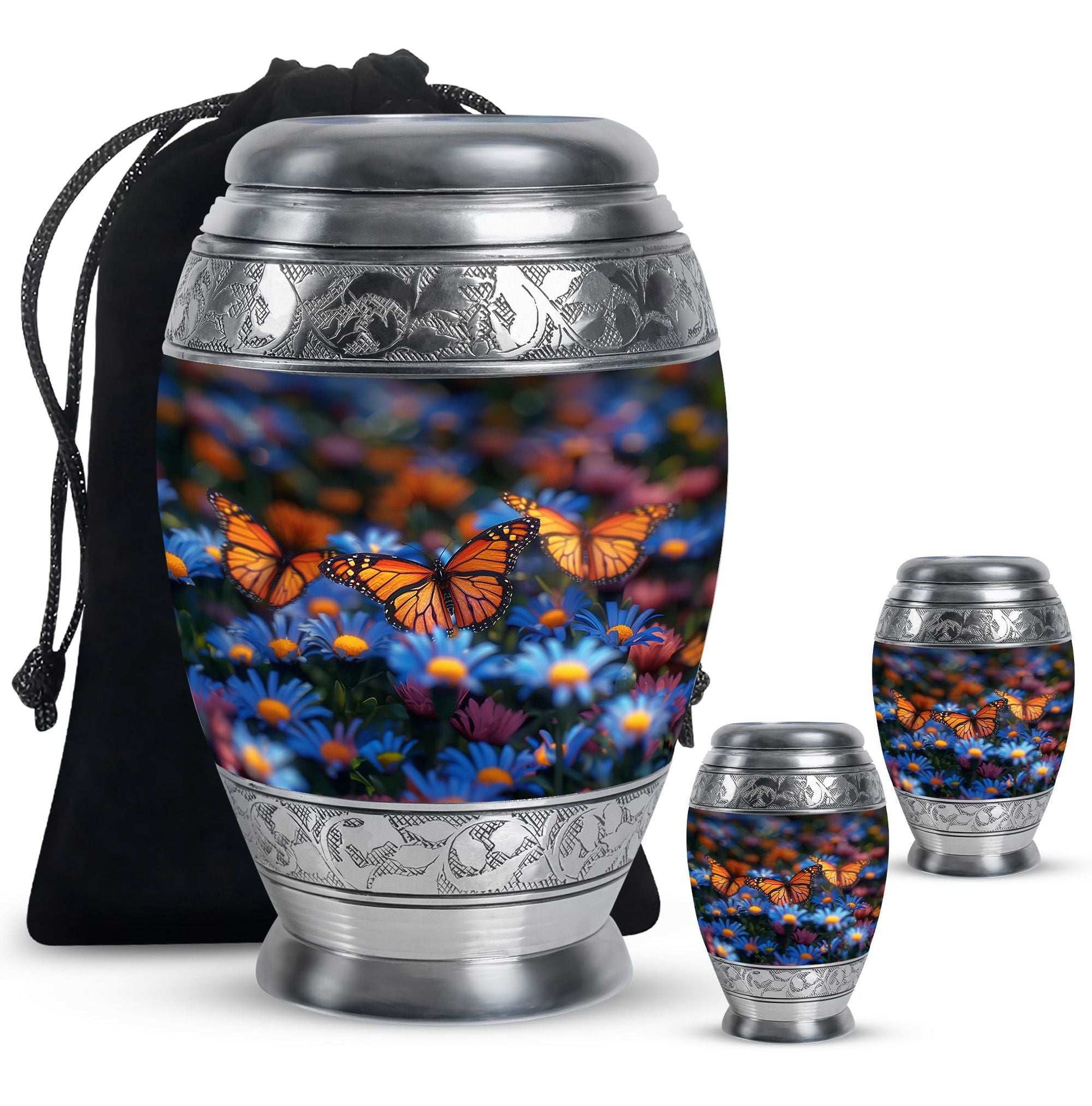 Butterfly Theme Large Urn With 2 Keepsake Urn