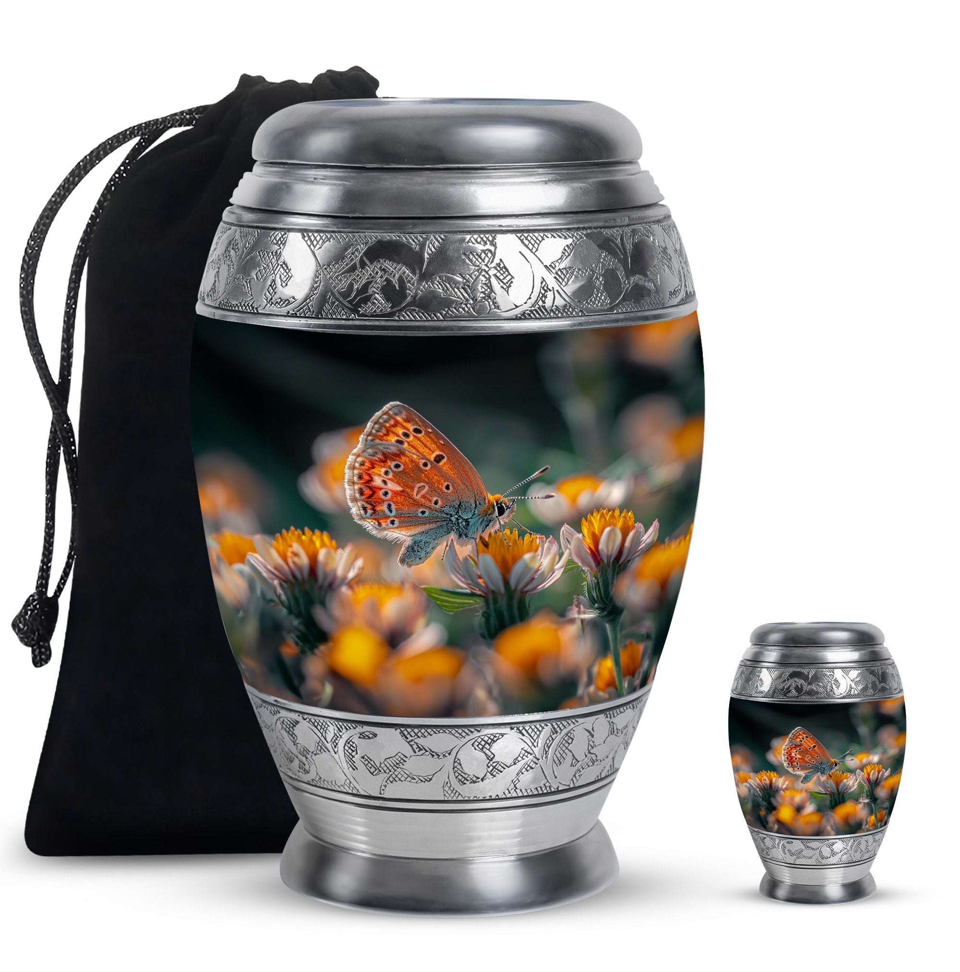 Butterfly Theme Large Urn With 1 Keepsake Urn