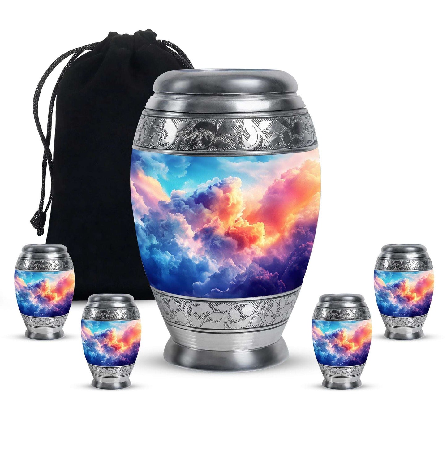 Clouds Theme Large Urn With 4 Keepsake Urn