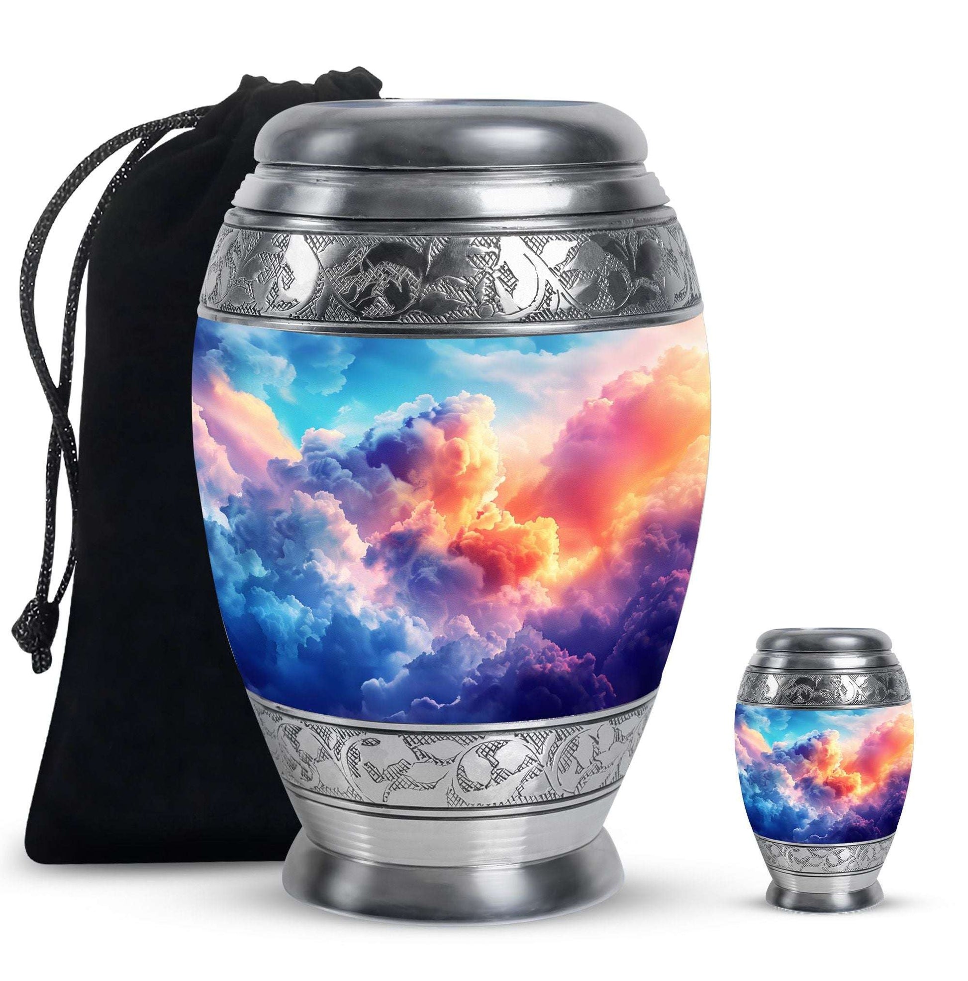 Clouds Theme Large Urn With 1 Keepsake Urn