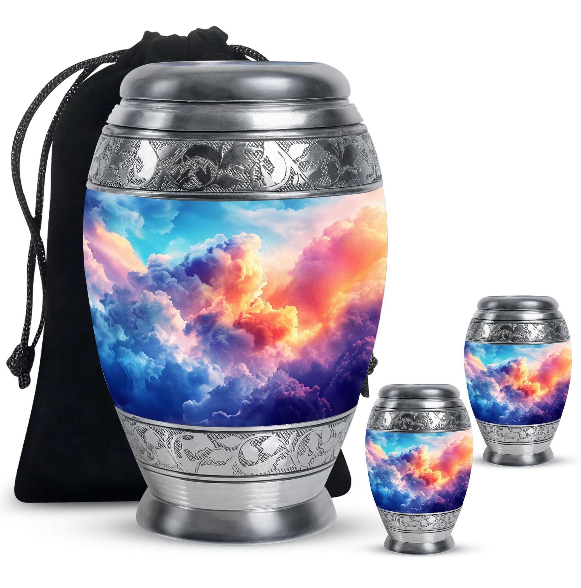 Clouds Theme Large Urn With 2 Keepsake Urn