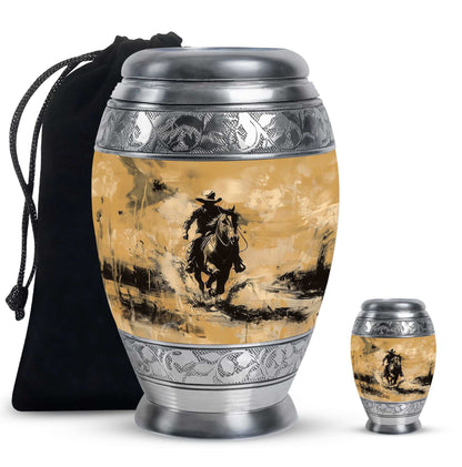 Cowboy Theme Large Urn With 1 Keepsake Urn