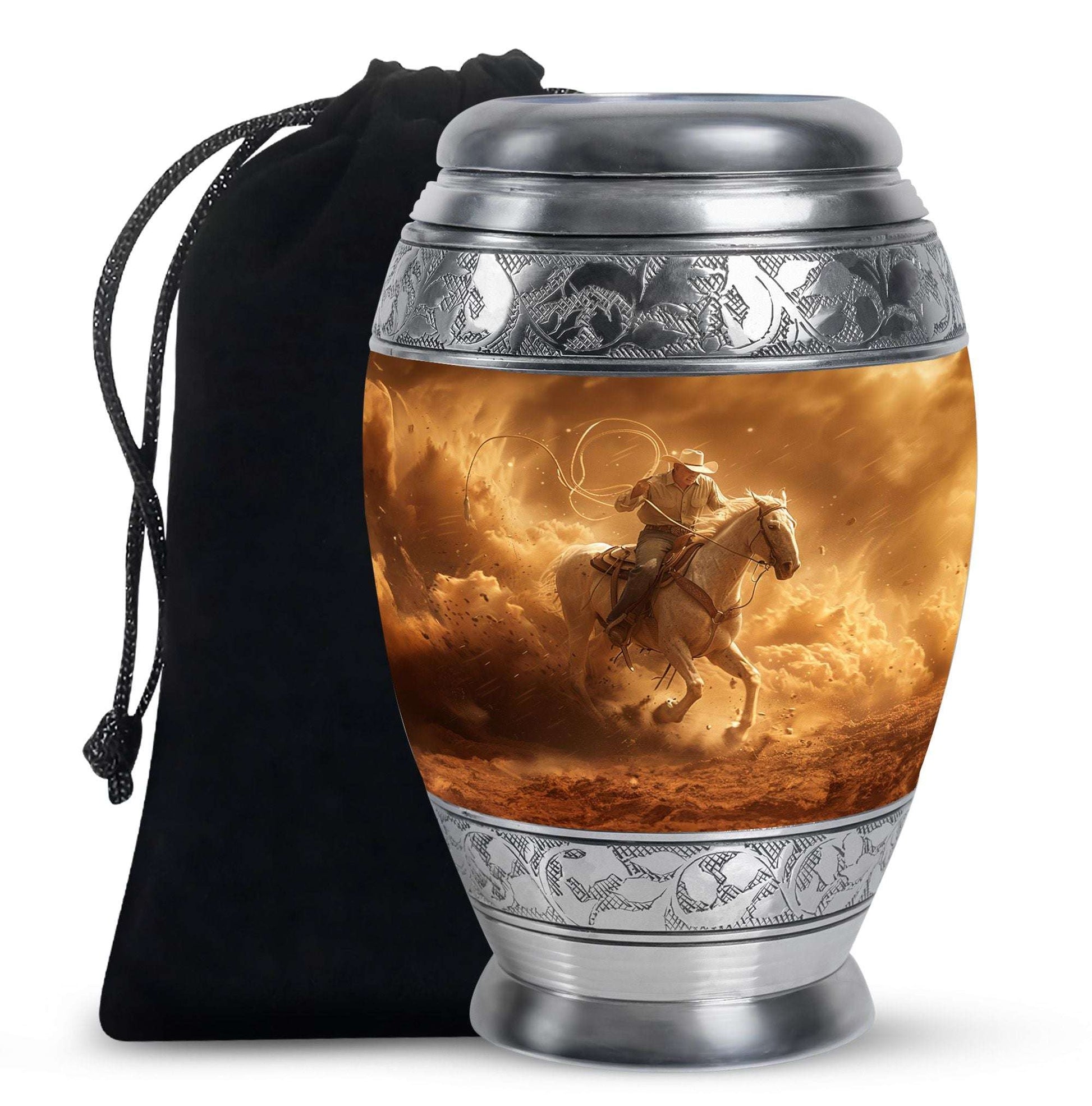 Cowboy Theme Large Urn 10 Inch