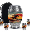Cowboy Theme Large Urn With 4 Keepsake Urn