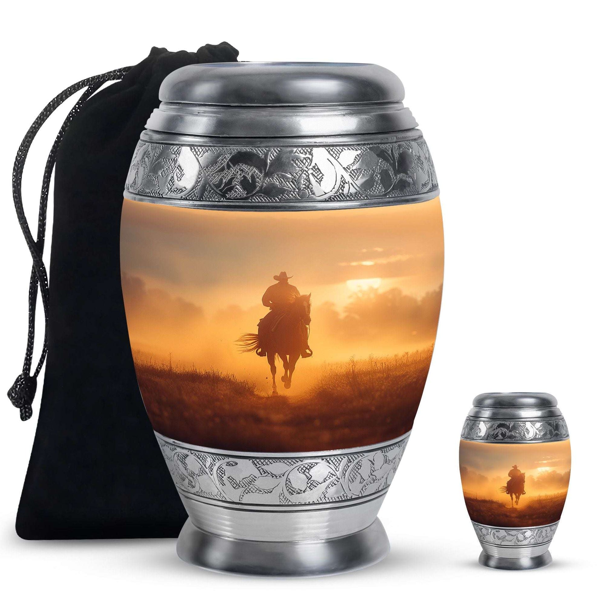 Cowboy Theme Large Urn With 1 Keepsake Urn