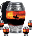 Cowboy Theme Large Urn With 4 Keepsake Urn