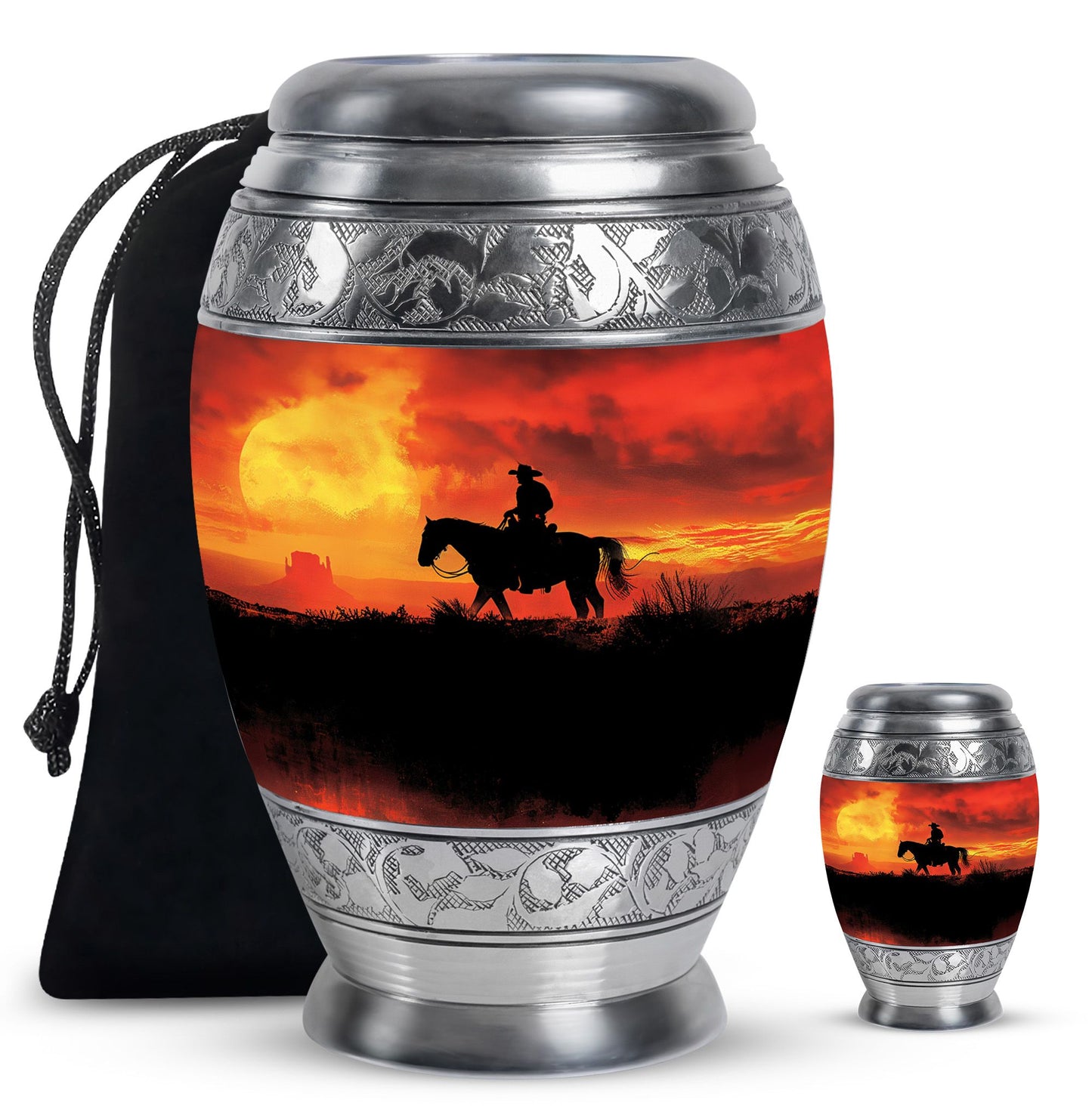 Cowboy Theme Large Urn With 1 Keepsake Urn