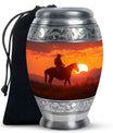 Cowboy Sunset Cremation Urn For Funeral – Western Horseback Memorial Urn