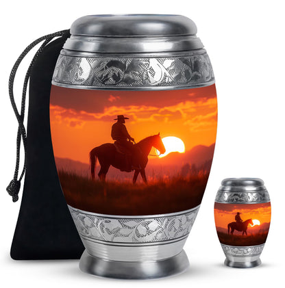 Cowboy Theme Large Urn With 1 Keepsake Urn