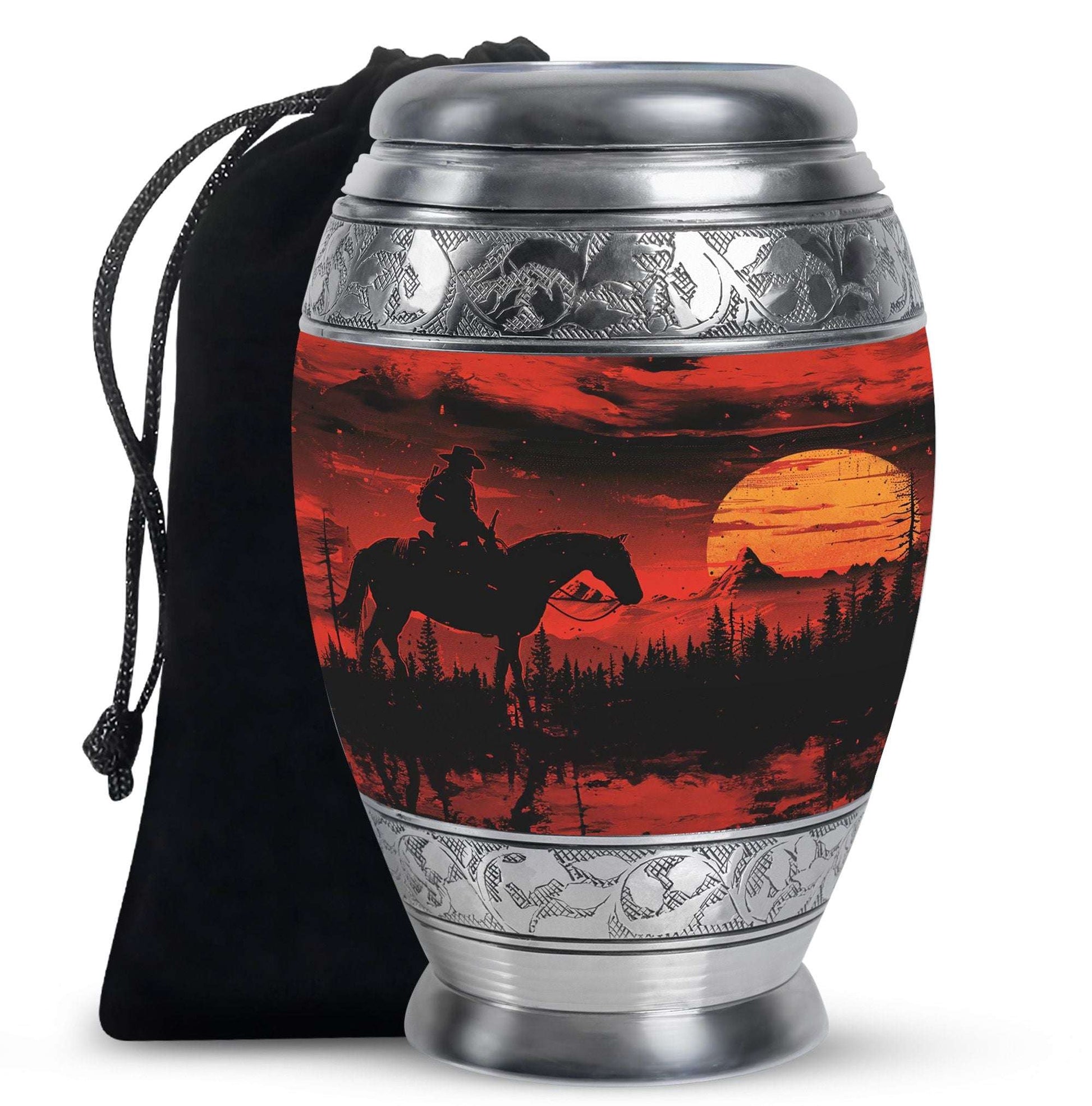 Large Cowboy Cremation Urn for Adult Ashes - Red Cowboy Cremation Keepsakes For Ashes