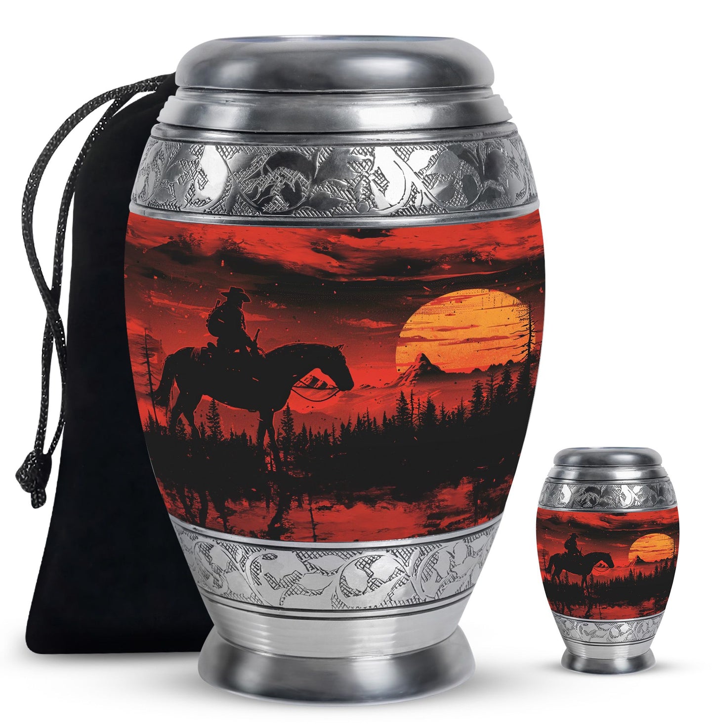 Cowboy Theme Large Urn With 1 Keepsake Urn