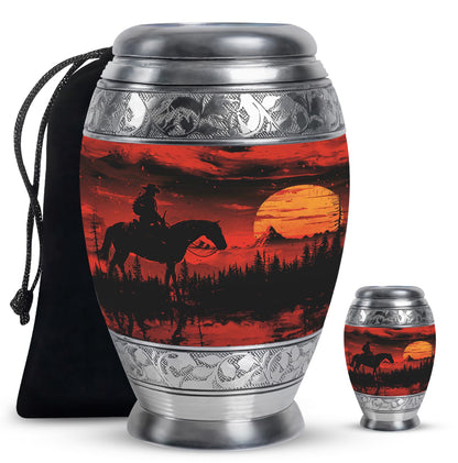 Cowboy Theme Large Urn With 1 Keepsake Urn