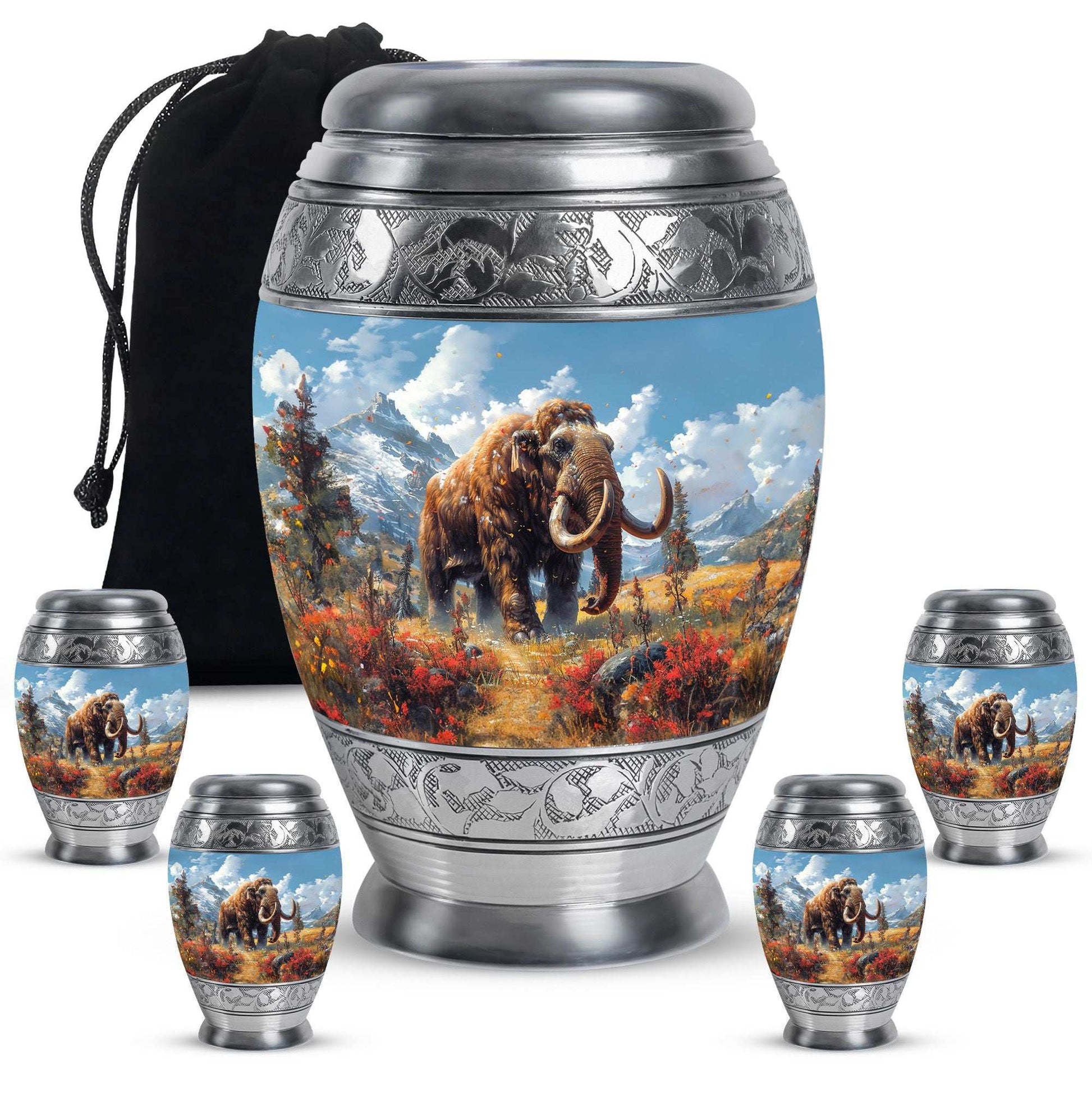 Mamoth Theme Large Urn With 4 Keepsake Urn