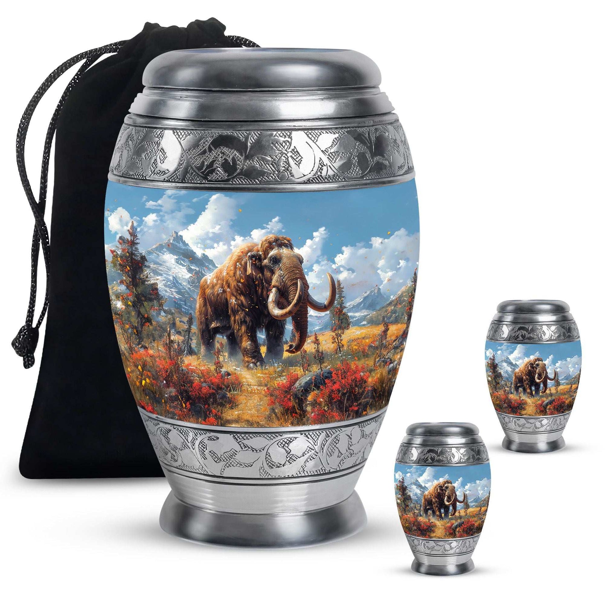 Mamoth Theme Large Urn With 2 Keepsake Urn