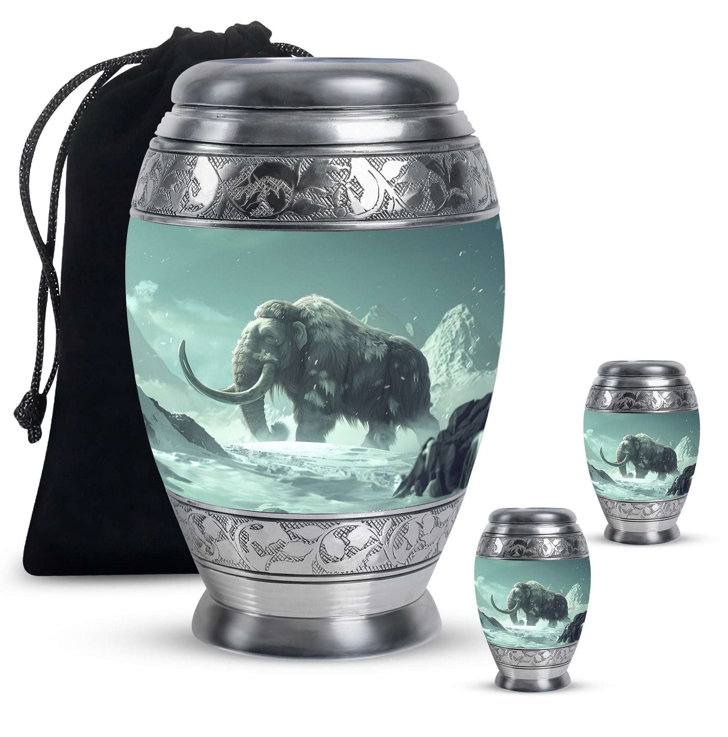 Mamoth Theme Large Urn With 2 Keepsake Urn