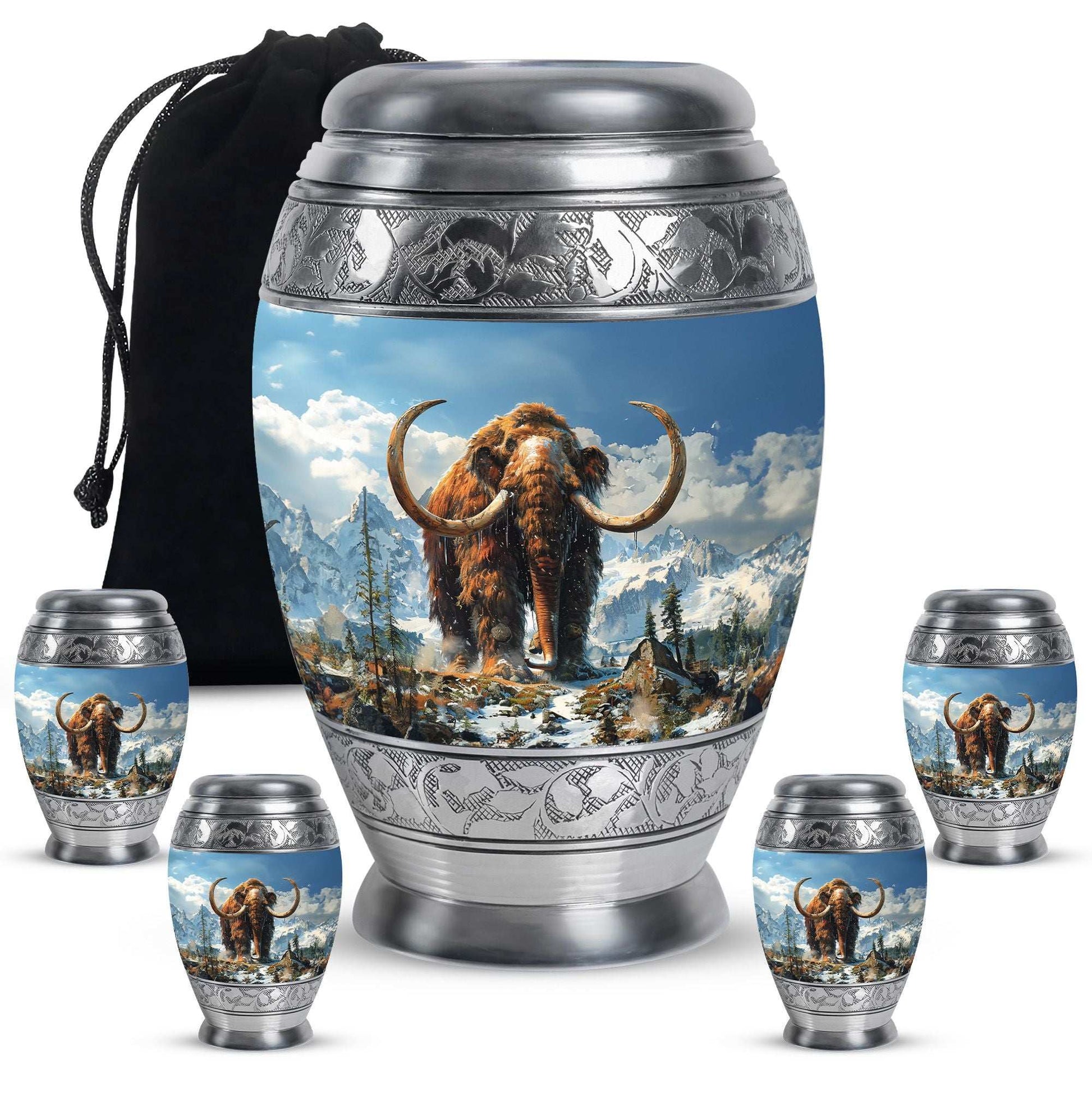 Mamoth Theme Large Urn With 4 Keepsake Urn