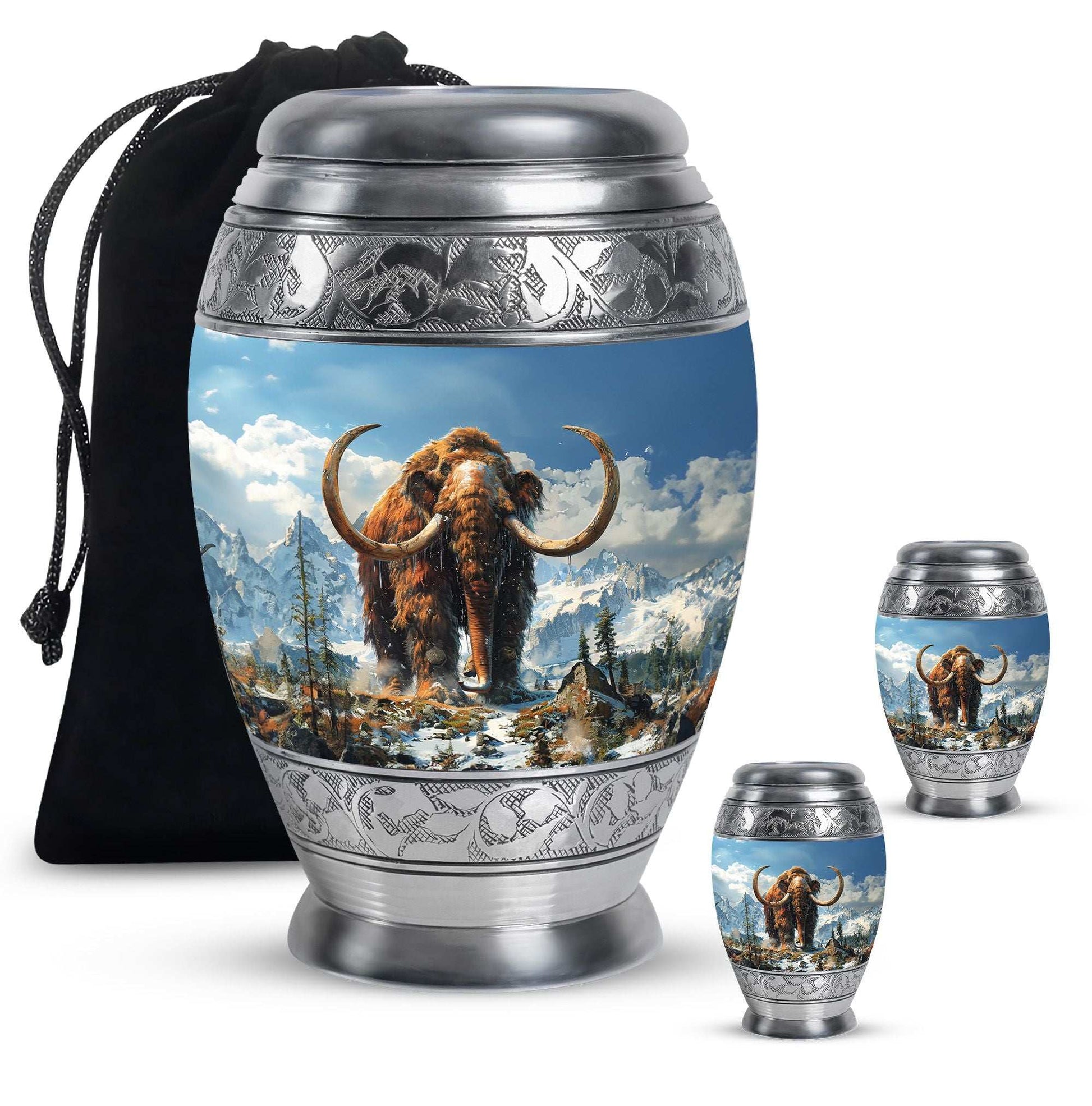 Mamoth Theme Large Urn With 2 Keepsake Urn