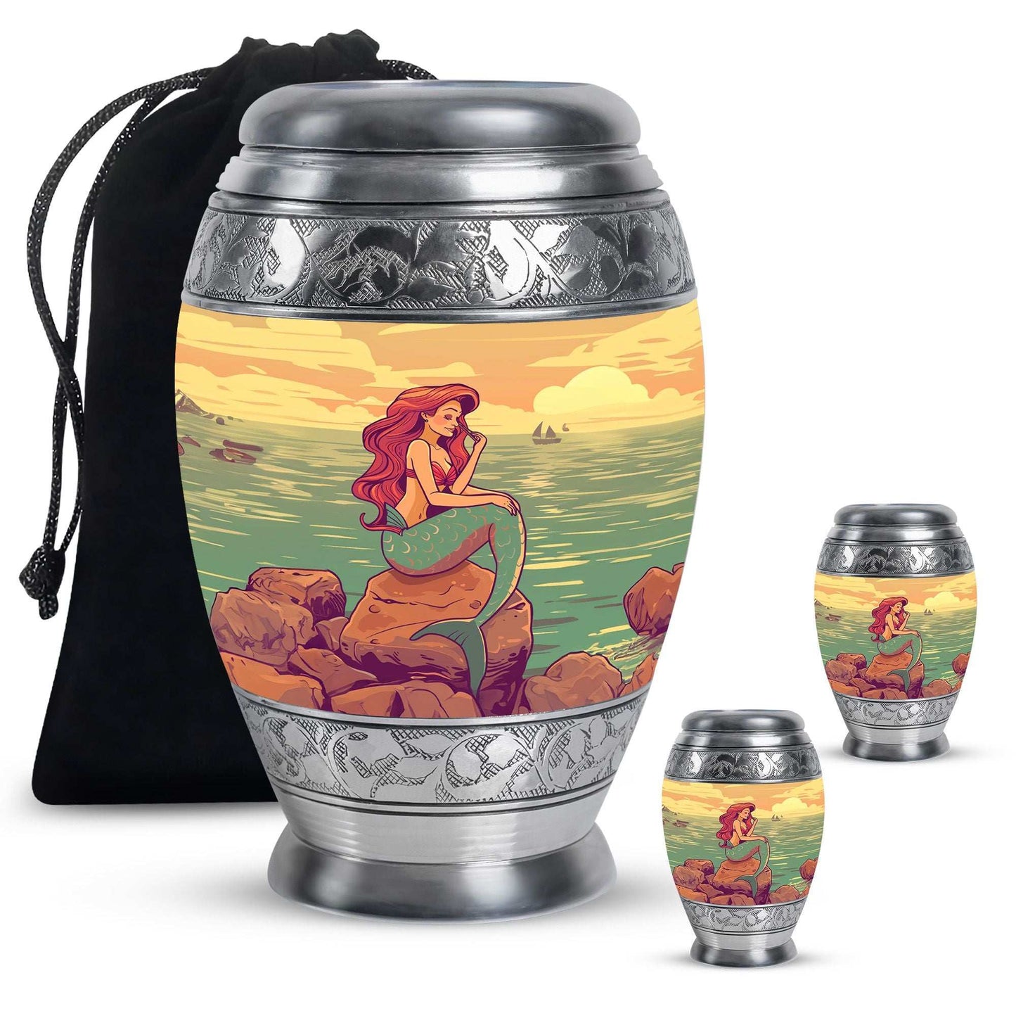 Mermaid Theme Large Urn With 2 Keepsake Urn