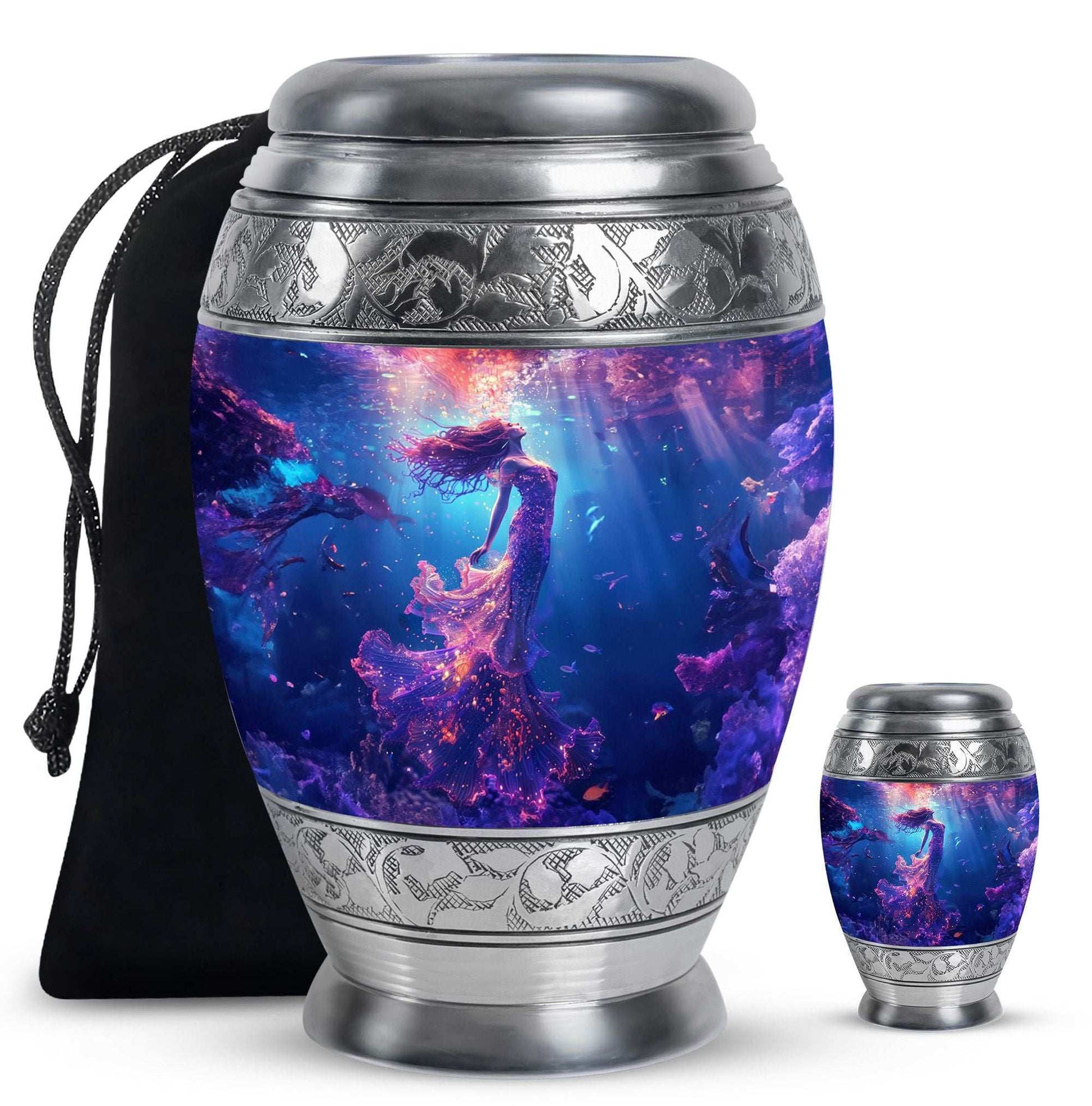 Mermaid Theme Large Urn With 1 Keepsake Urn