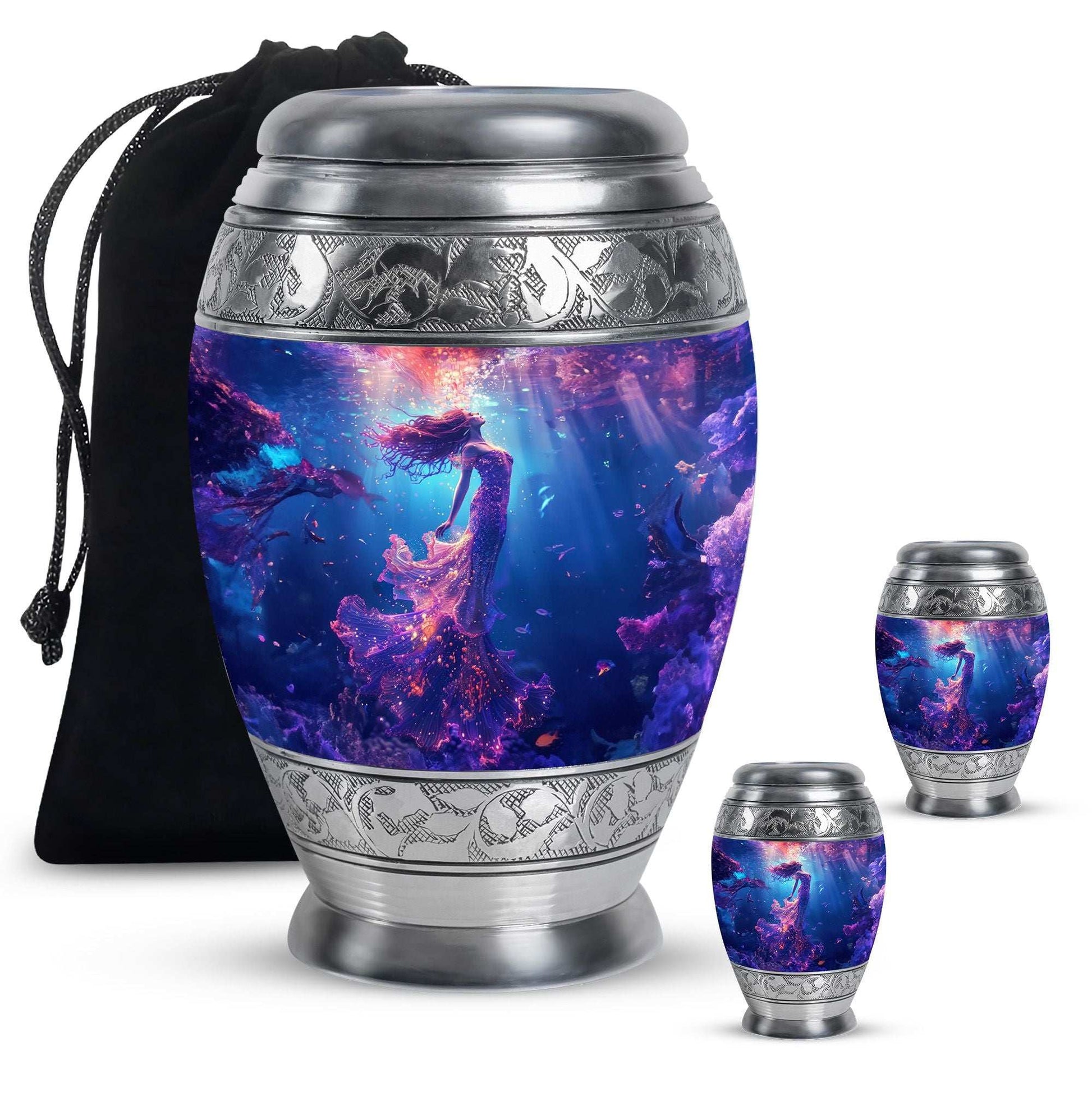Mermaid Theme Large Urn With 2 Keepsake Urn