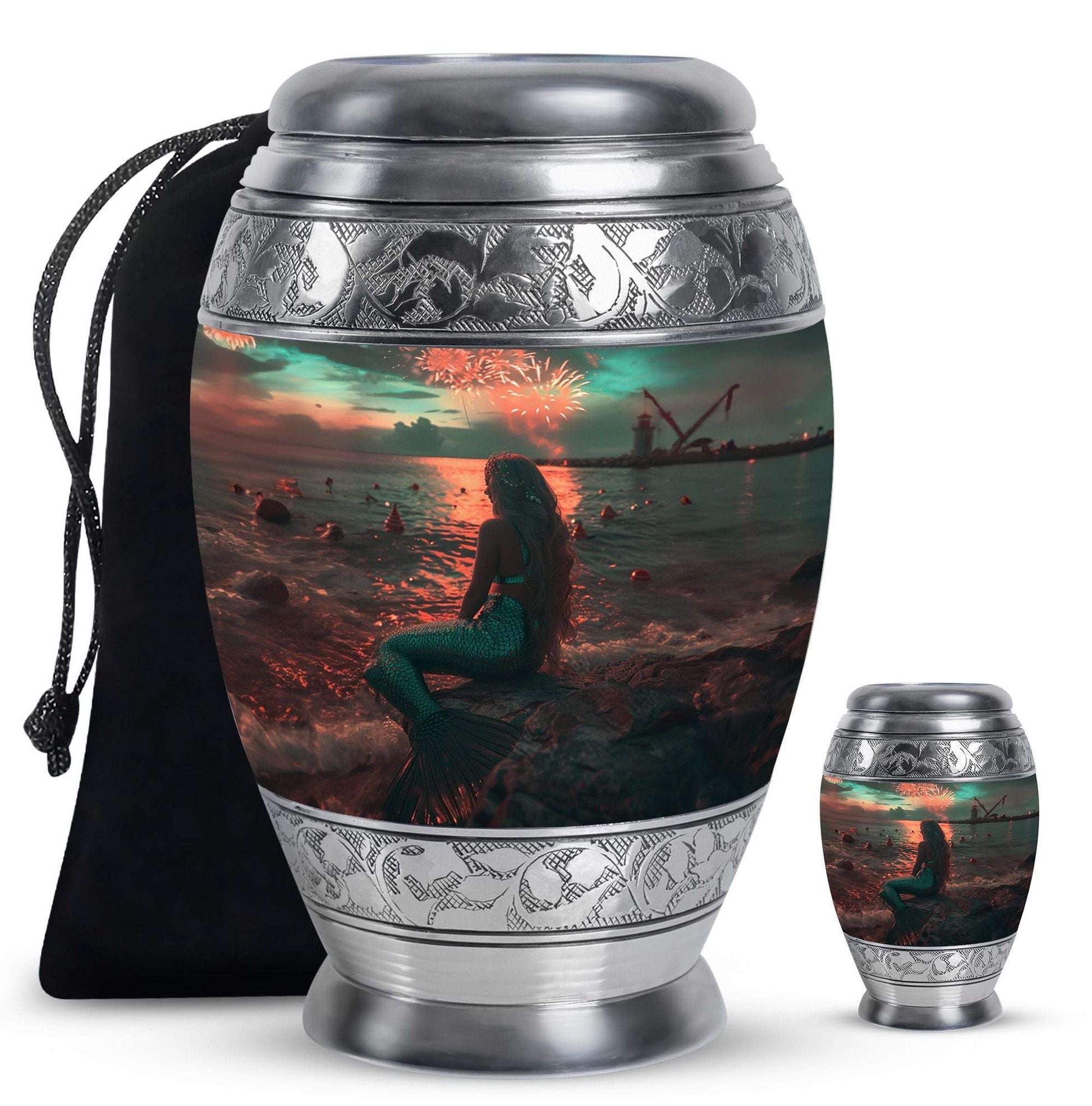 Mermaid Theme Large Urn With 1 Keepsake Urn