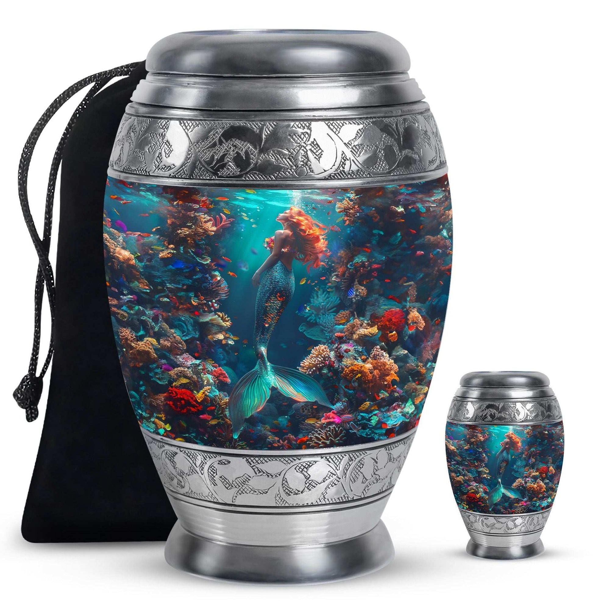Mermaid Theme Large Urn With 1 Keepsake Urn
