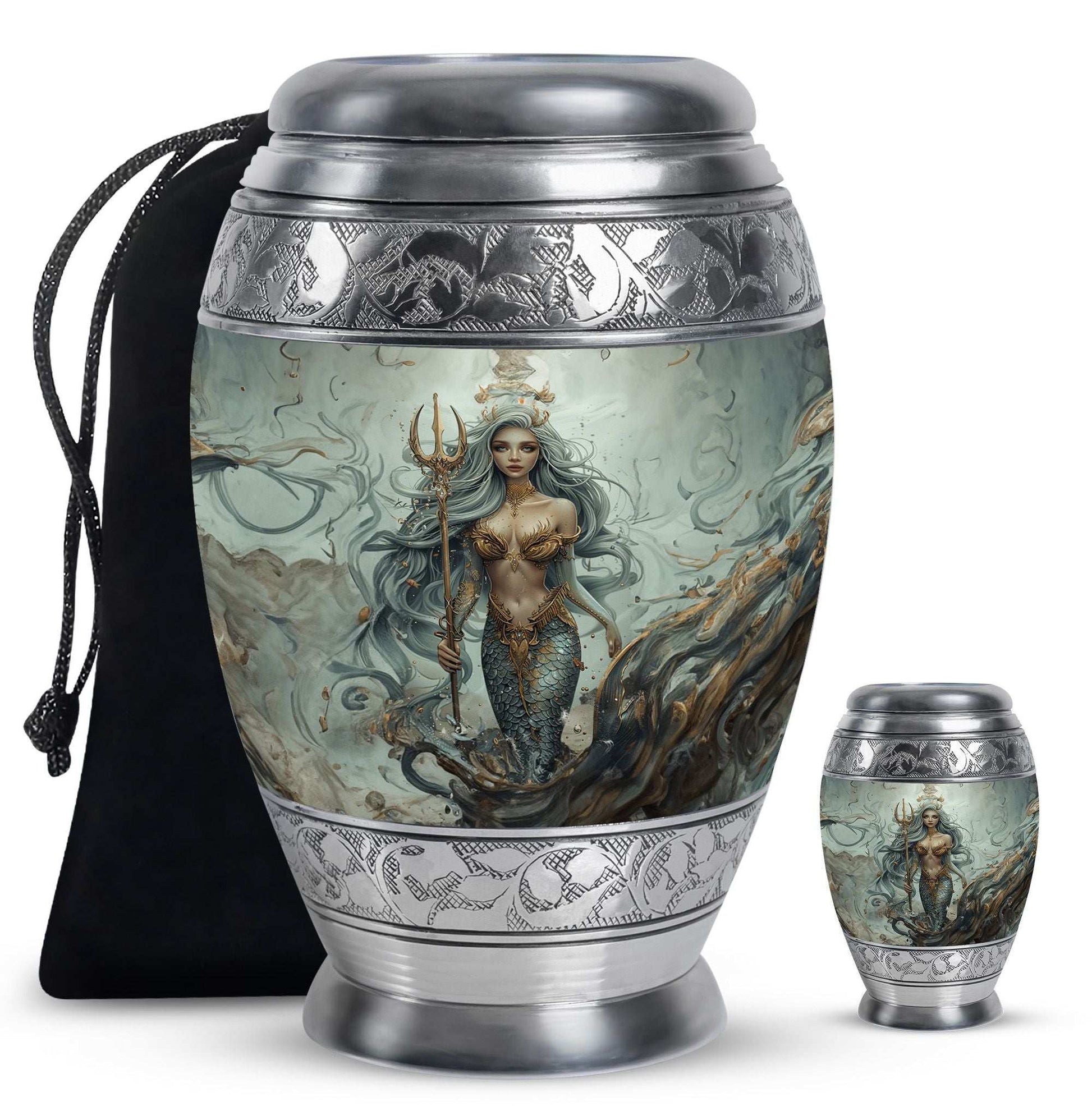 Mermaid Theme Large Urn With 1 Keepsake Urn
