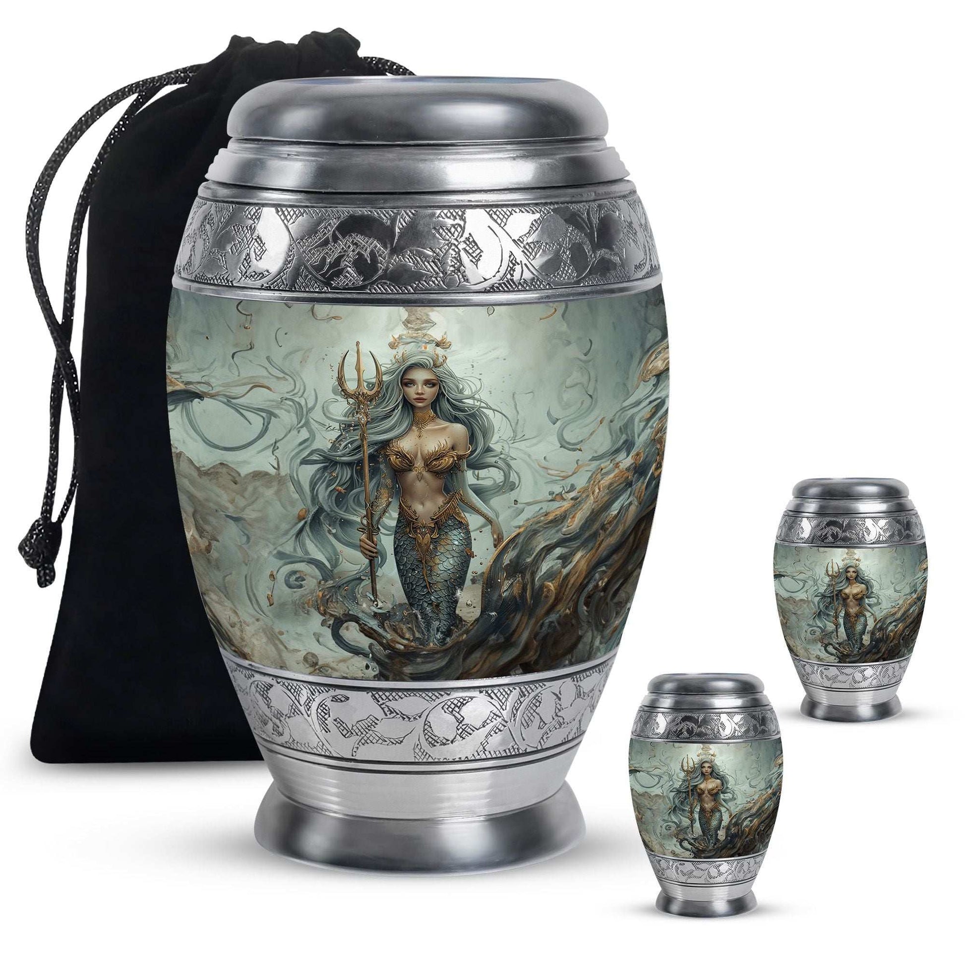 Mermaid Theme Large Urn With 2 Keepsake Urn