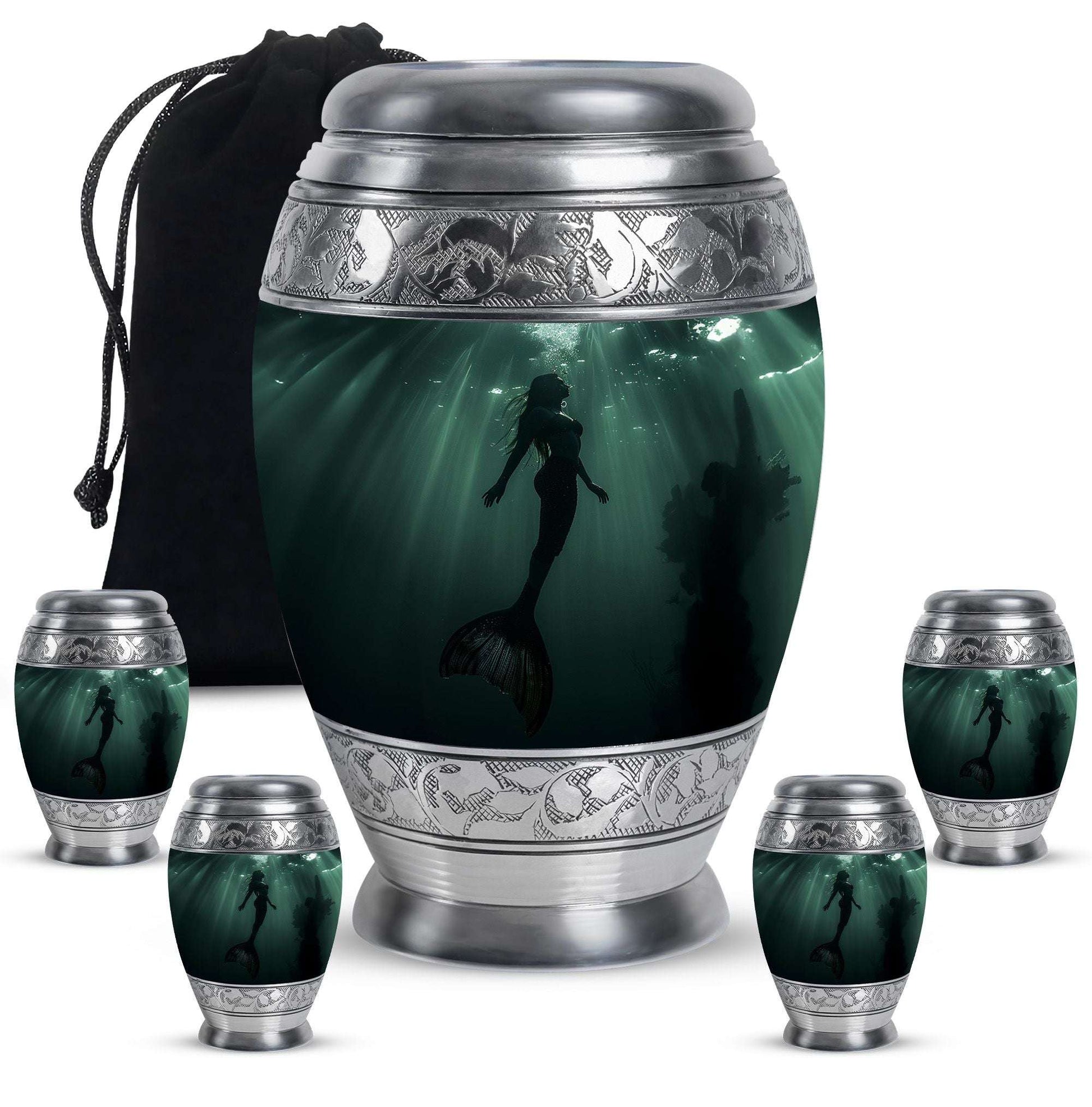 Mermaid Theme Large Urn With 4 Keepsake Urn