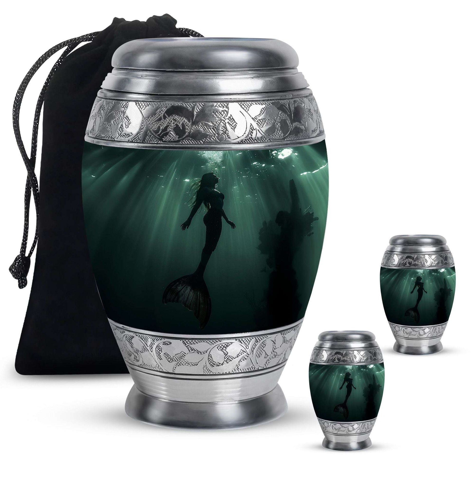 Mermaid Theme Large Urn With 2 Keepsake Urn