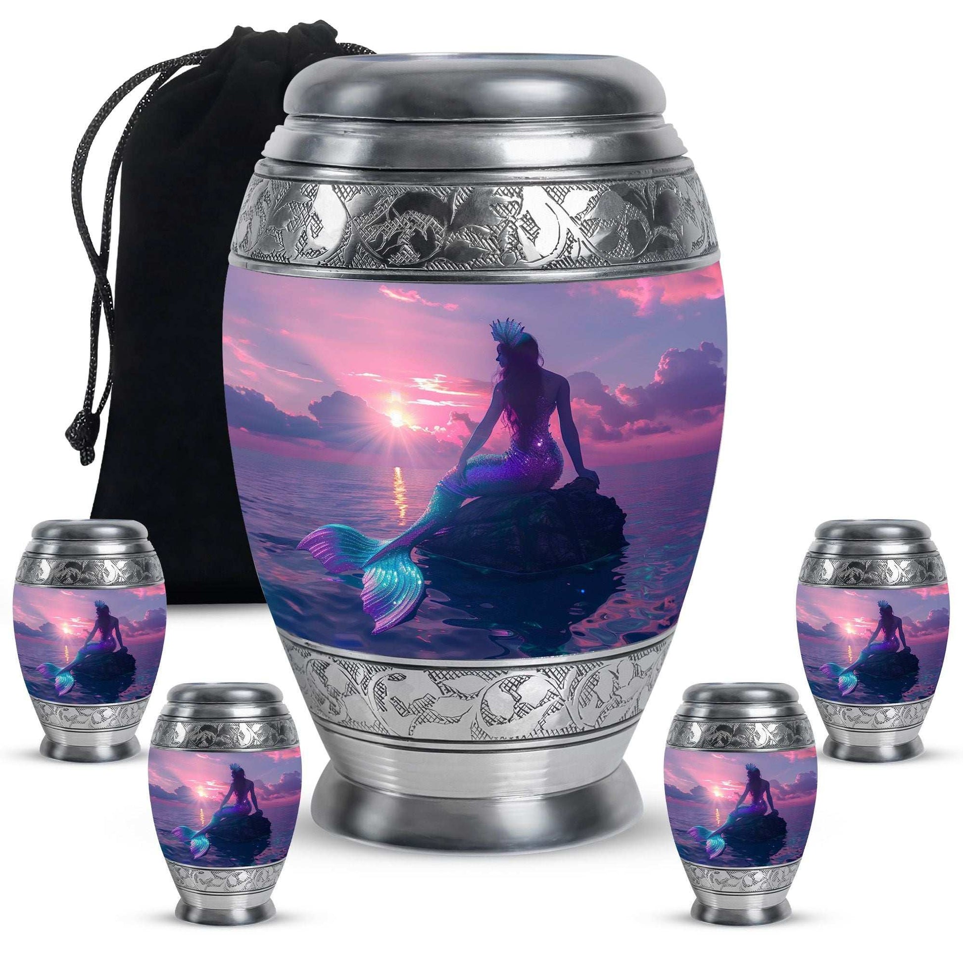 Mermaid Theme Large Urn With 4 Keepsake Urn