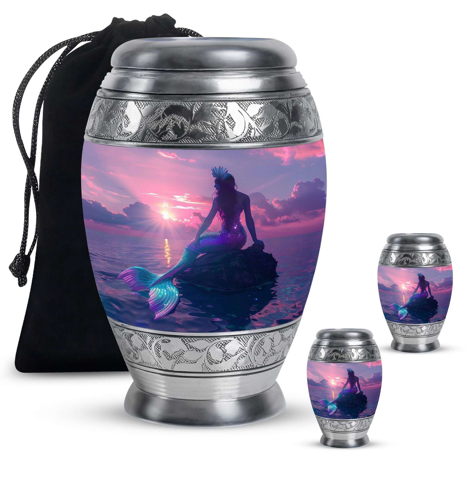 Mermaid Theme Large Urn With 2 Keepsake Urn
