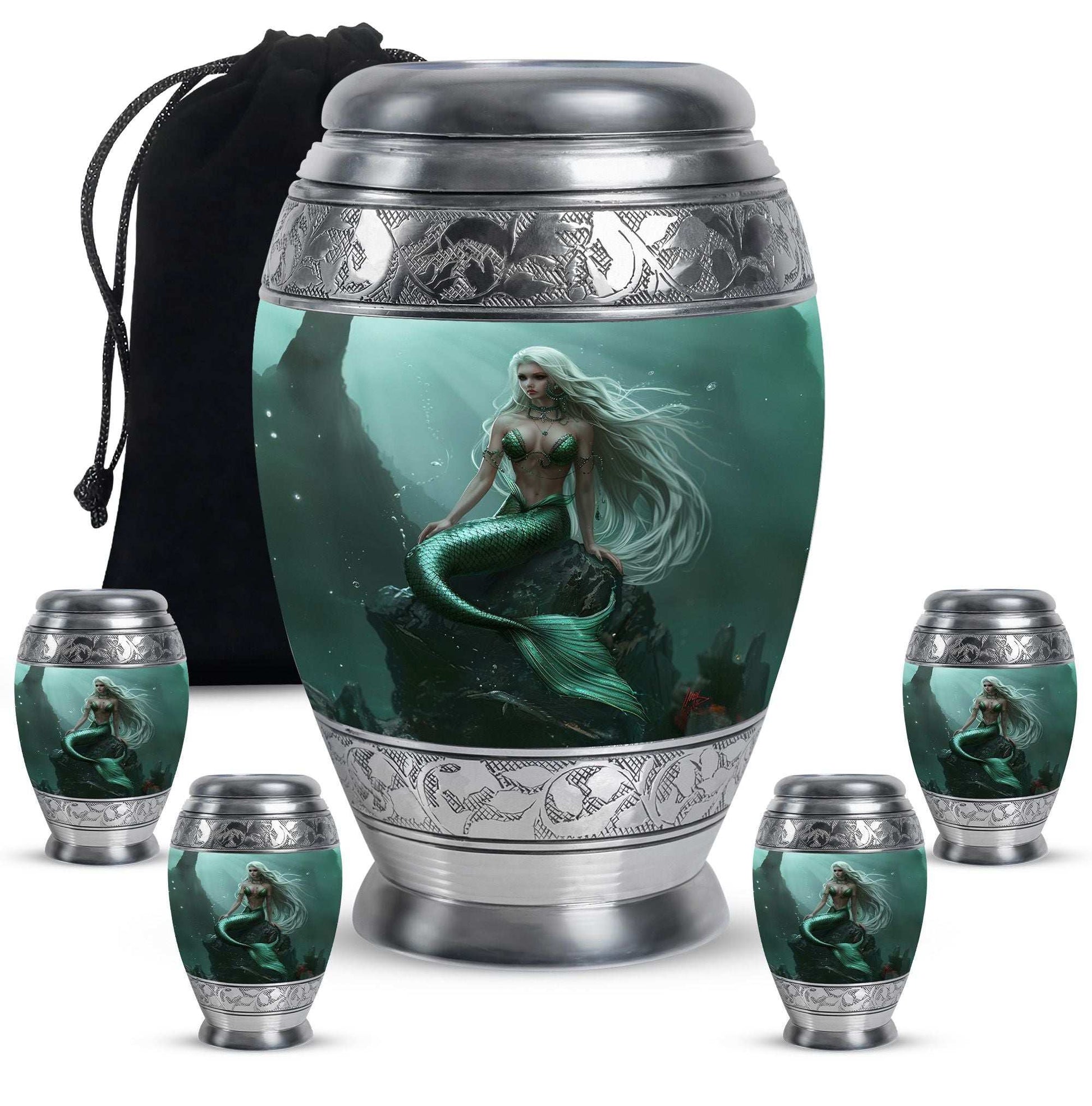 Mermaid Theme Large Urn With 4 Keepsake Urn